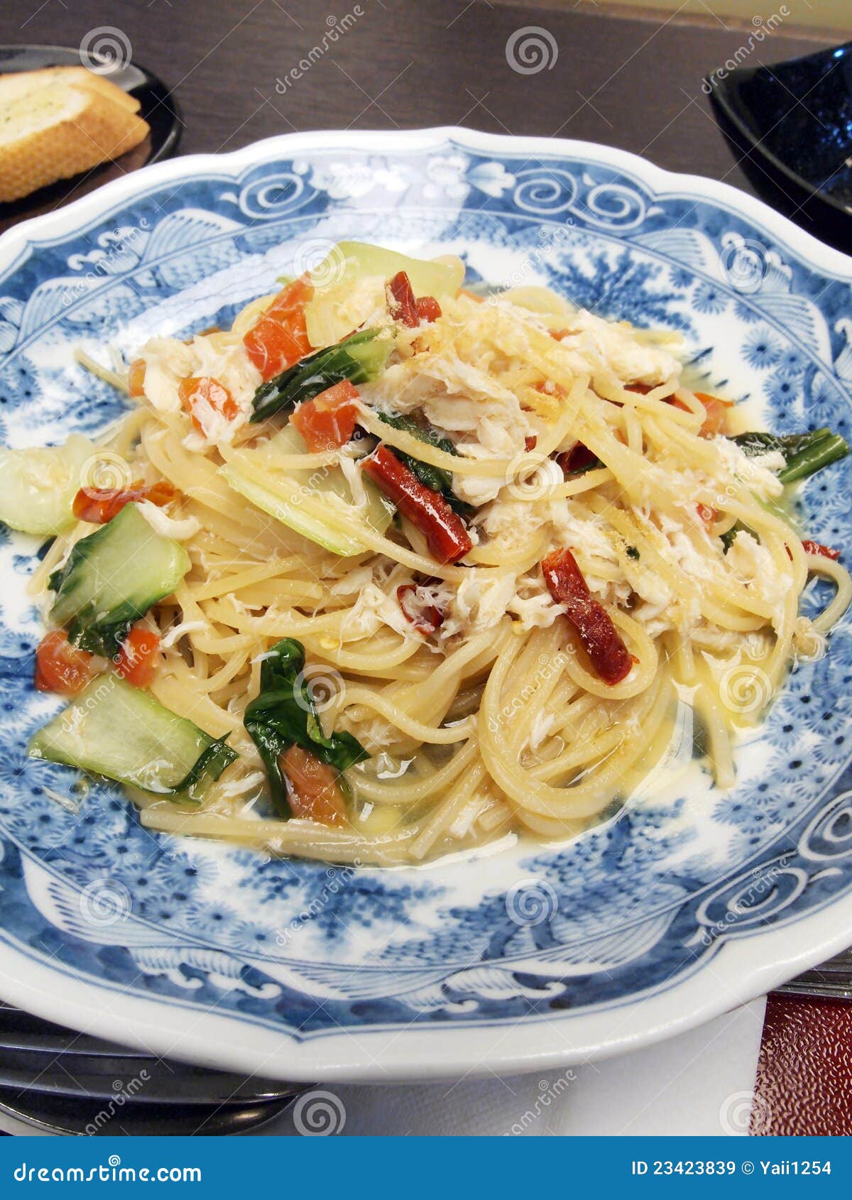 Japanese Style Spaghetti Crab Meat Stock Image Image of green, parsley 23423839