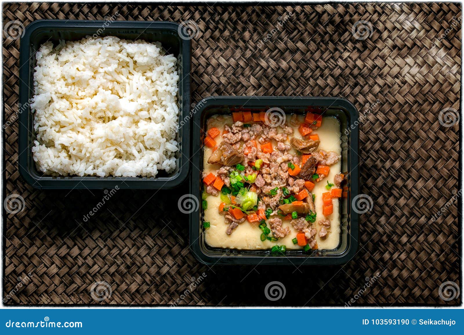 Japanese Style Steamed Egg with Minced Pork and Steamed Rice for Stock