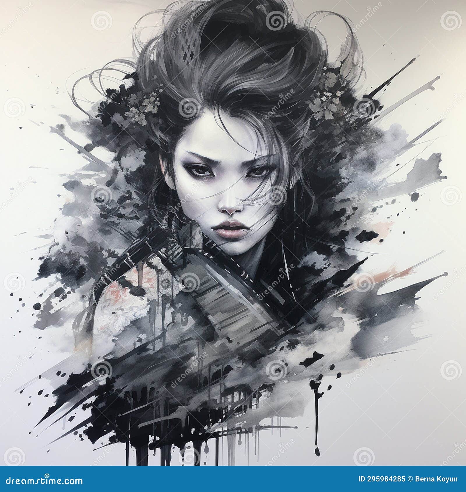 Japanese SumiE Dreams HandDrawn Essence Stock Illustration