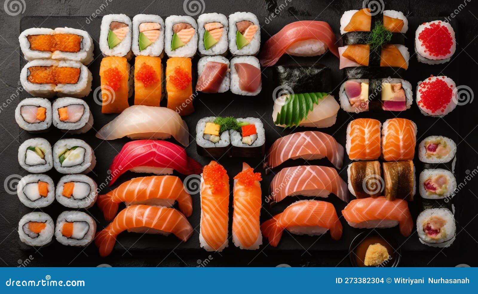 Japanese Sushi Food. Top View of Assorted Sushi Stock Illustration Illustration of asian