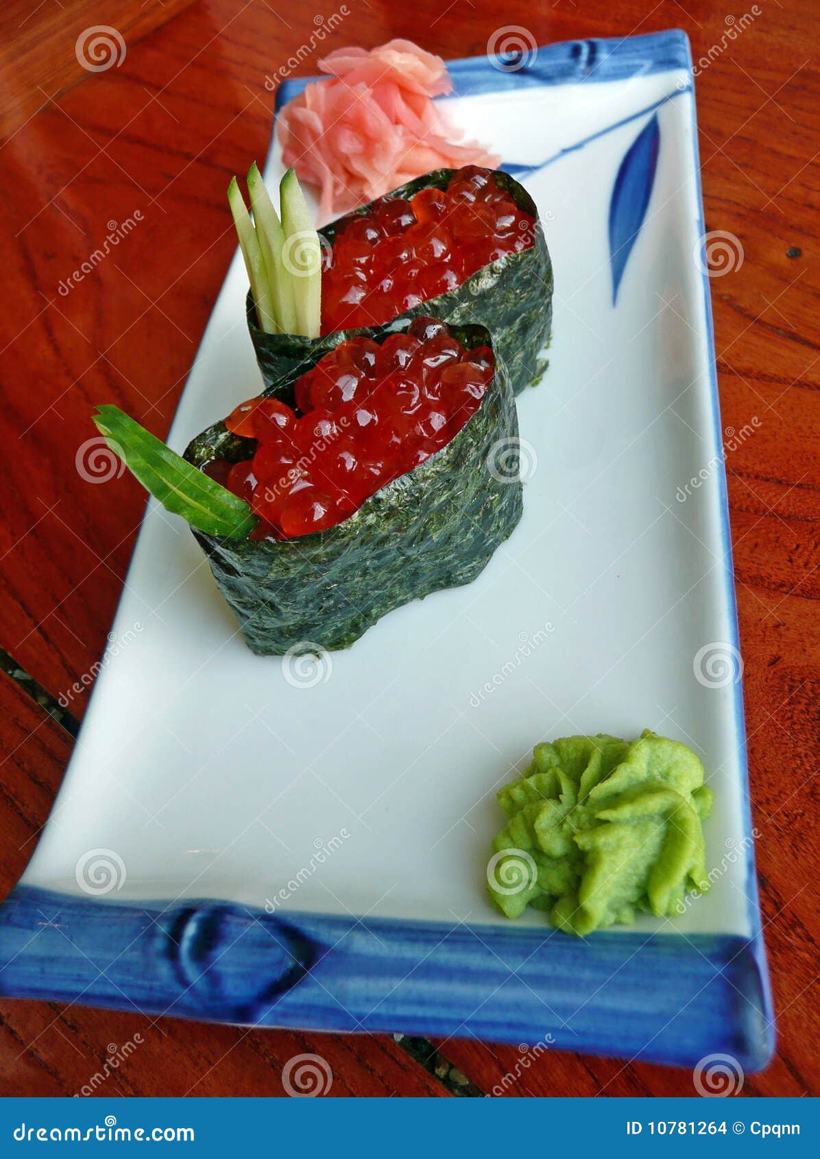Japanese Sushi with Red Caviar, and Wasabi Stock Photo Image of cafe