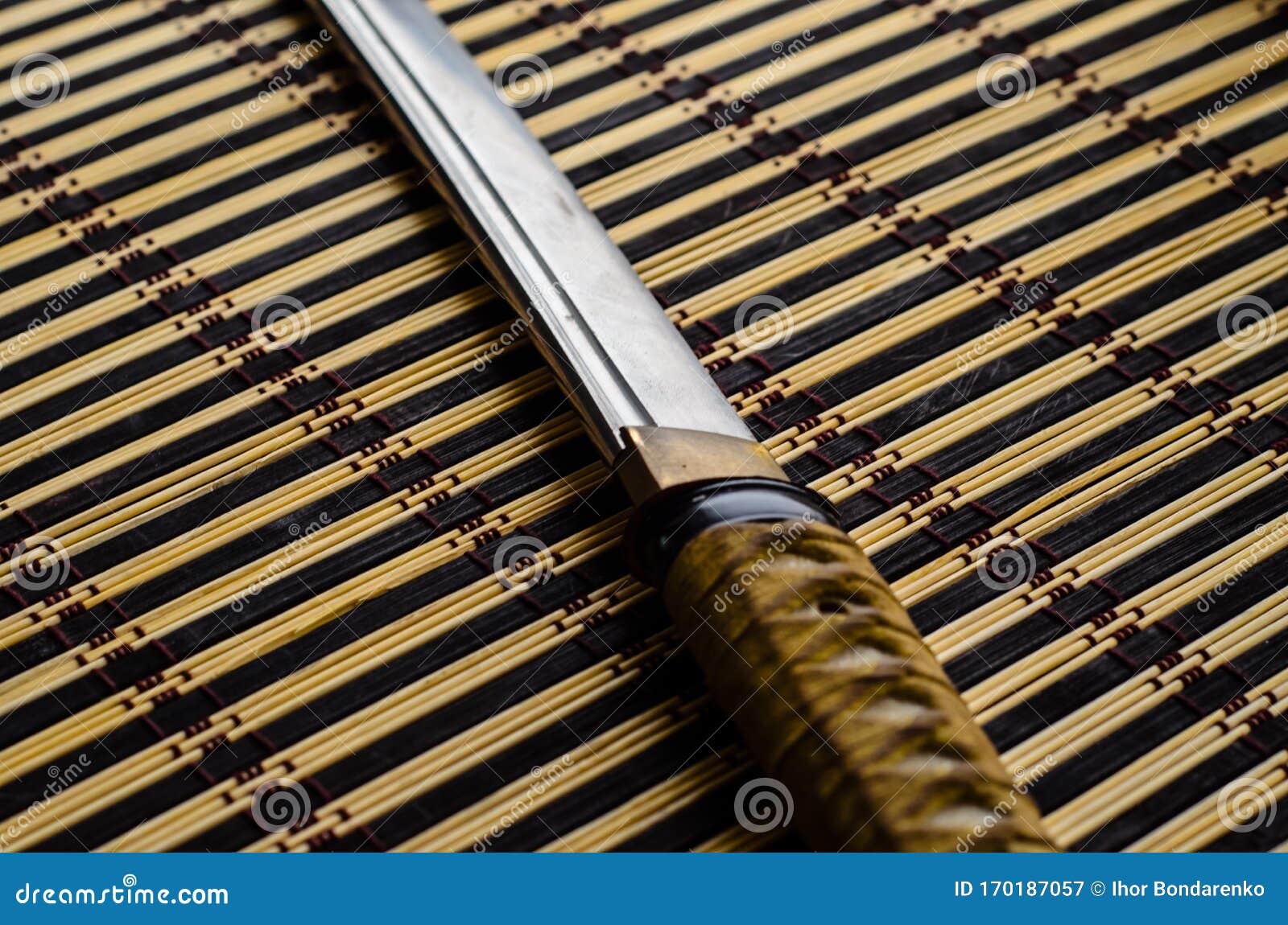 Japanese Sword Katana on Bamboo Mat Stock Image Image of fight