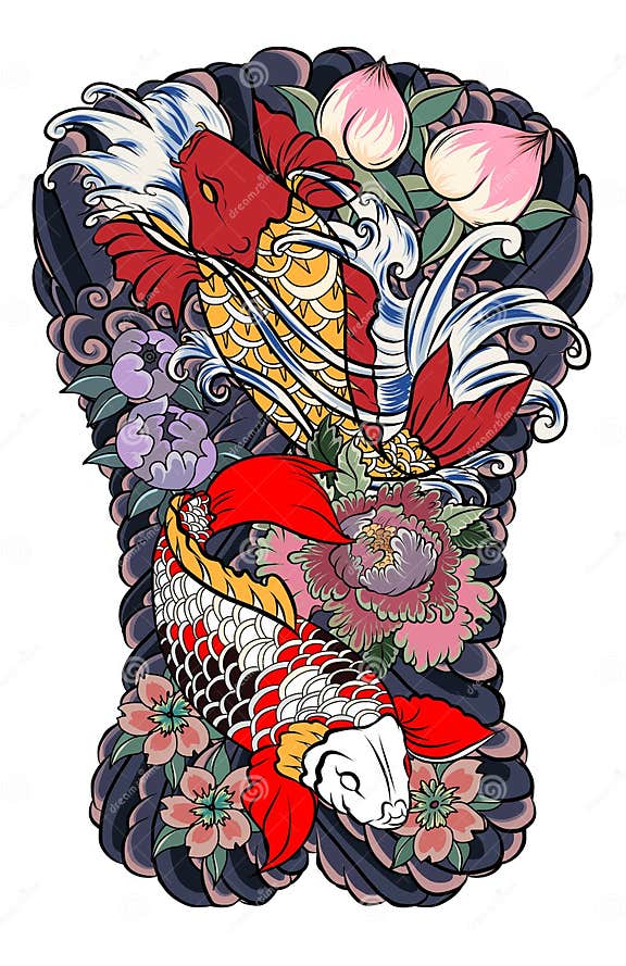 Japanese Tattoo Design Full Back Body.Two Koi Carp Fish with Water ...