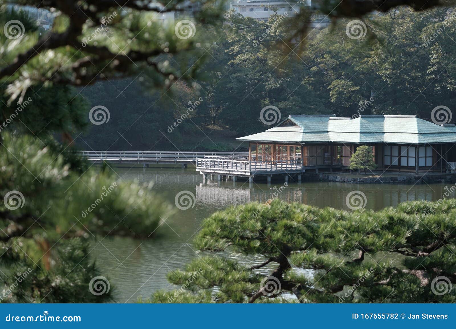 Japanese Tea House In A Garden At A Lake Stock Photo Image Of