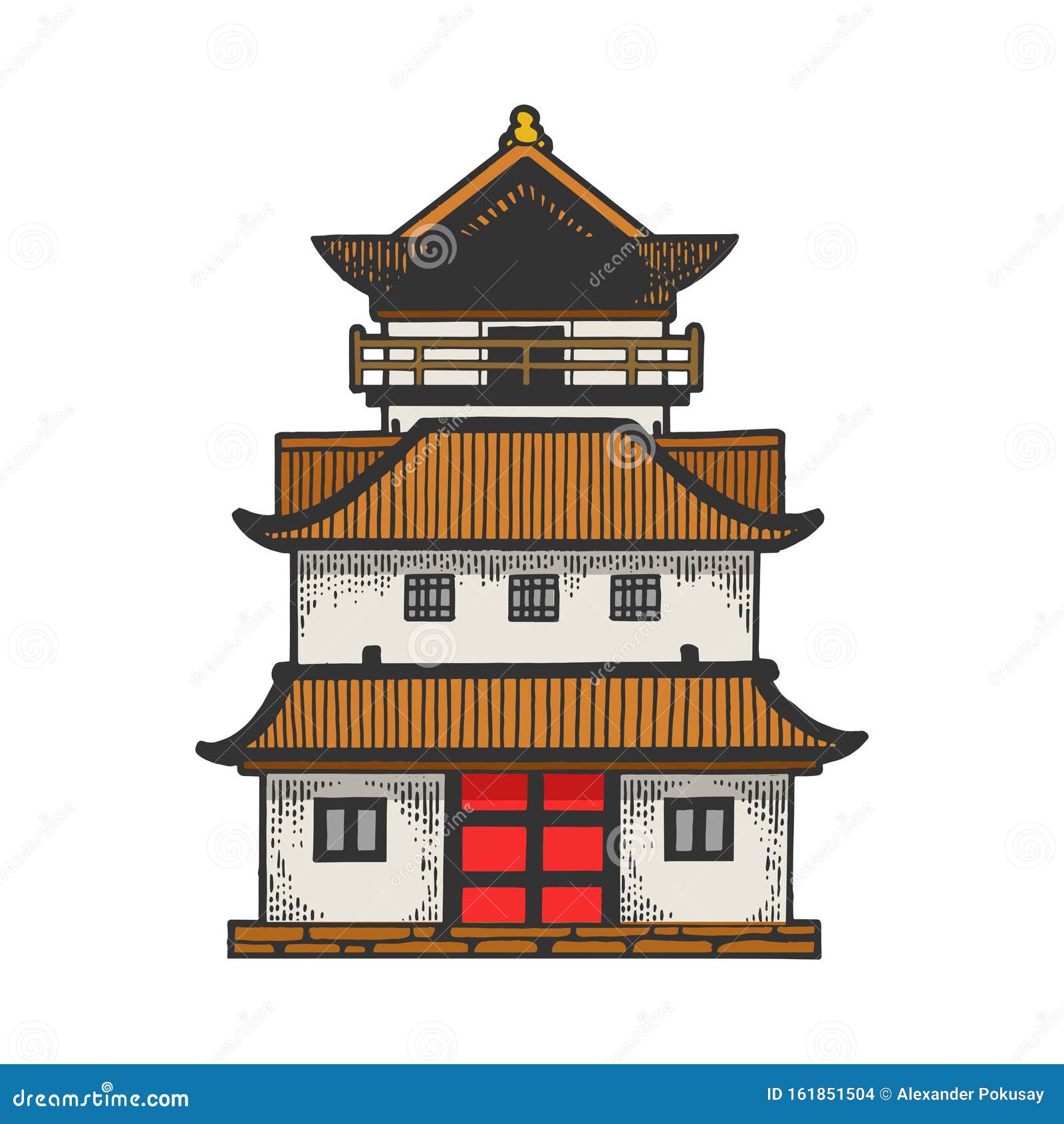 Japanese temple pagoda house sketch engraving Vector Image