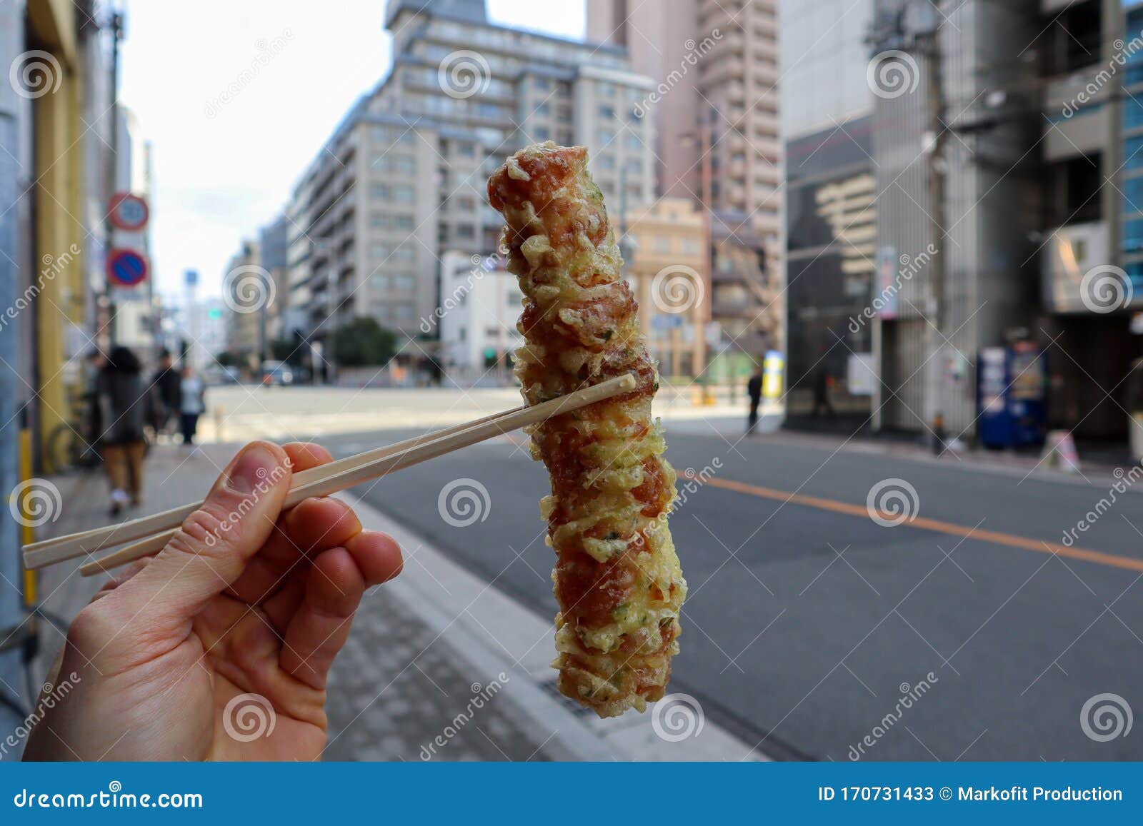 Japanese Tempura As Street Food in Osaka Stock Image - Image of