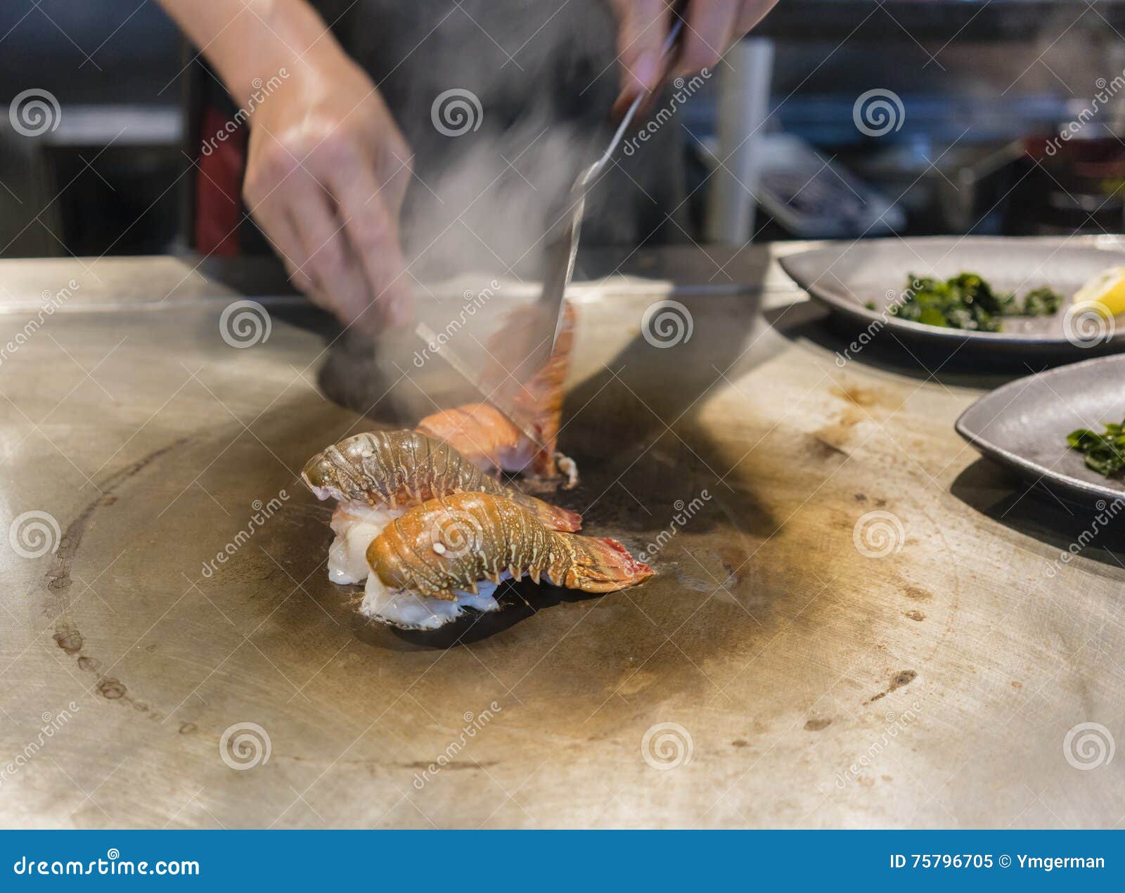 Japanese Teppanyaki Mushroom Grilling Teppanyaki. RoyaltyFree Stock