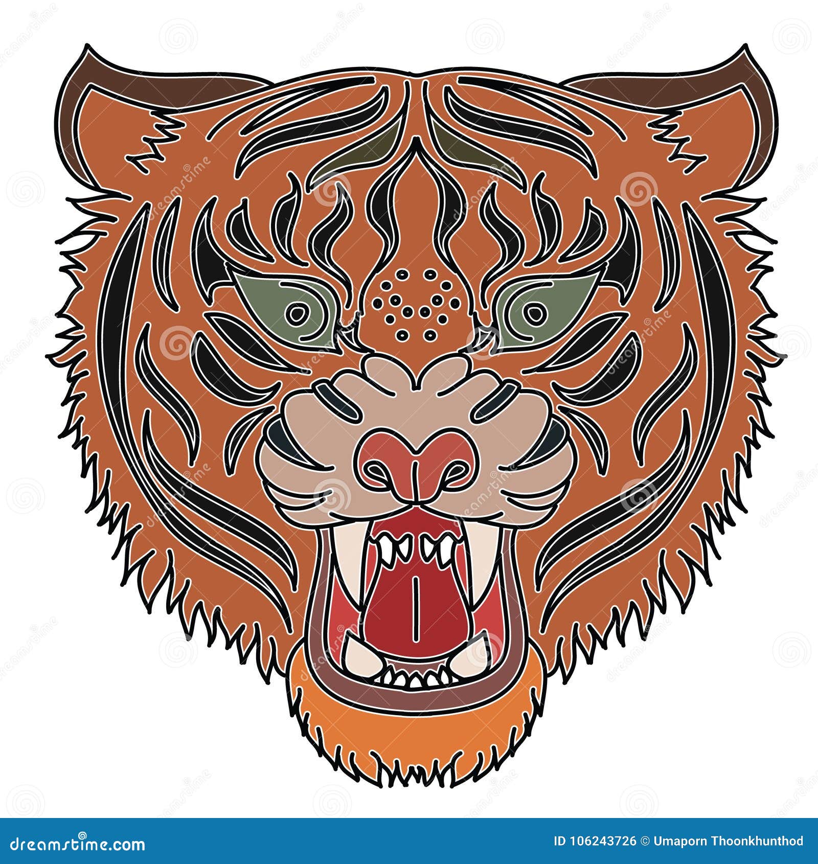 Japanese Tiger Head Tattoo Design Vector for Sticker. Stock Vector -  Illustration of calligraphy, decoration: 106243726