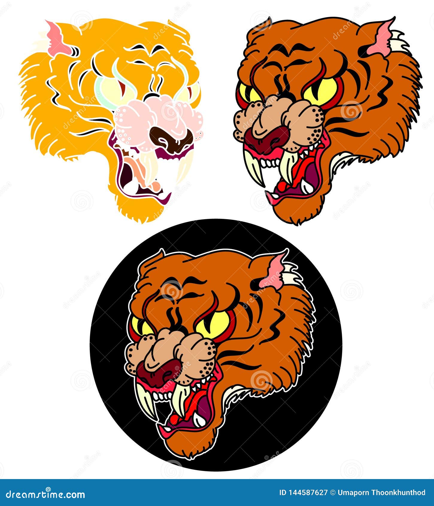 Japanese Tiger Vector Set on Background. Stock Vector - Illustration of