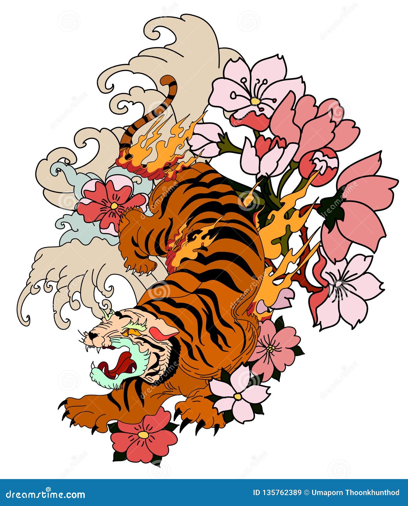 Japanese Tiger Vector and Illustration Design on Black and White ...