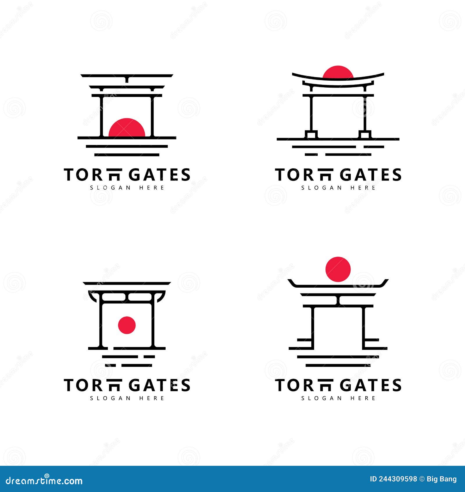 Japanese Torii Gate Illustration, Simple Linear Torii Gate Sign Logo