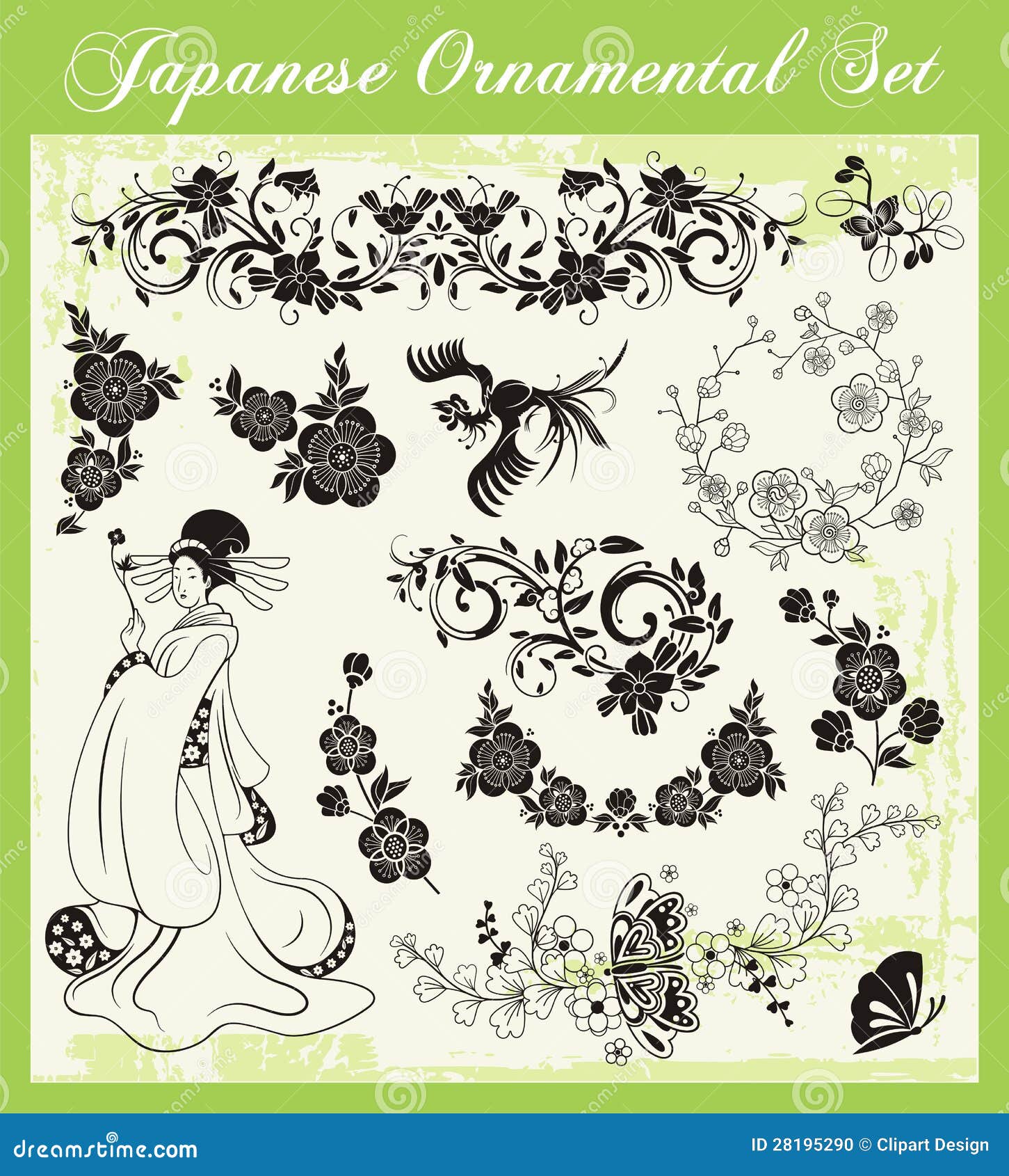 Japanese Traditional Ornaments Set Stock Vector Illustration of