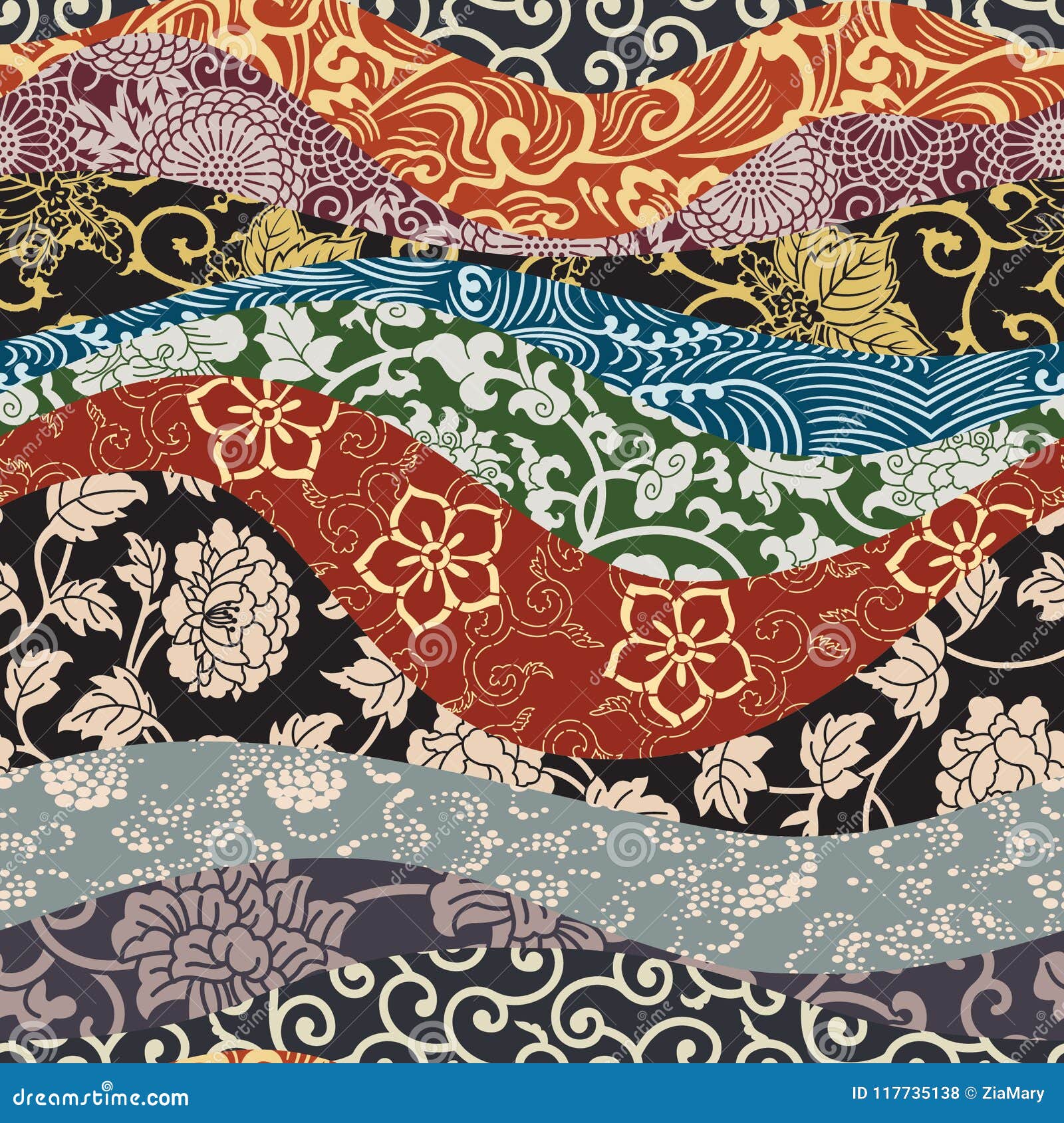Japanese Traditional Style Fabric Patchwork Wallpaper Stock Vector -  Illustration of bandana, japan: 117735138