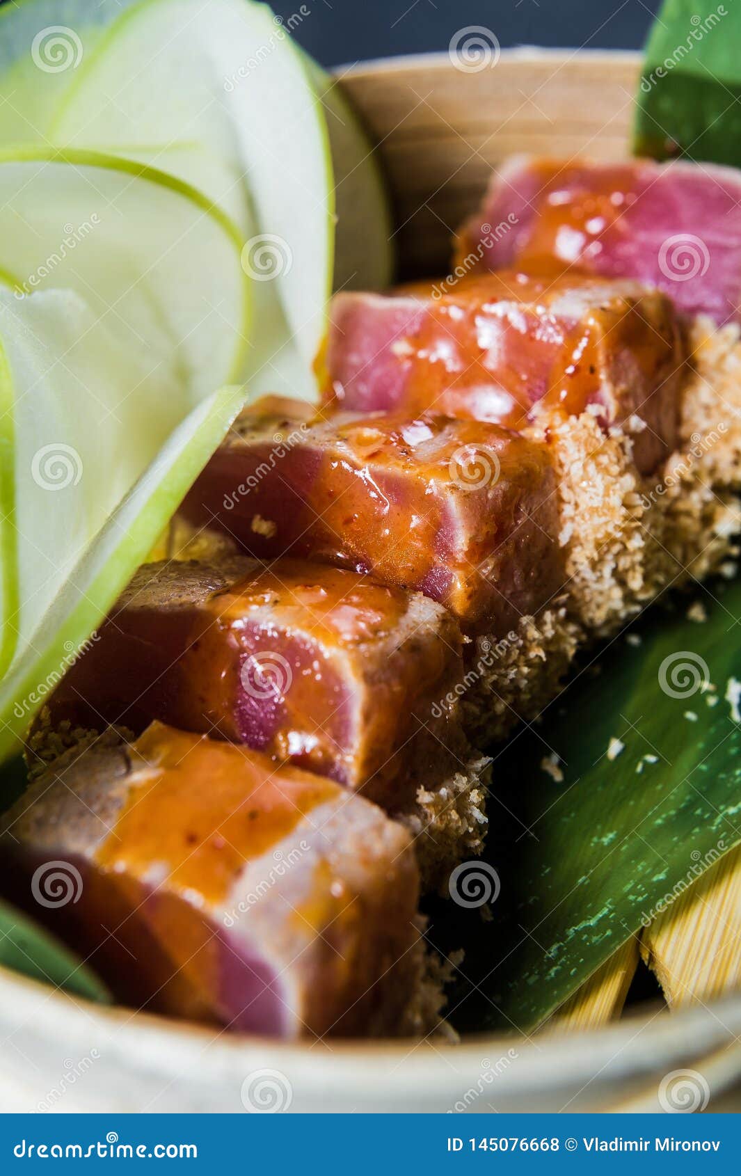 Japanese Tuna Sashimi, Dark Background, Top View. Stock Photo Image
