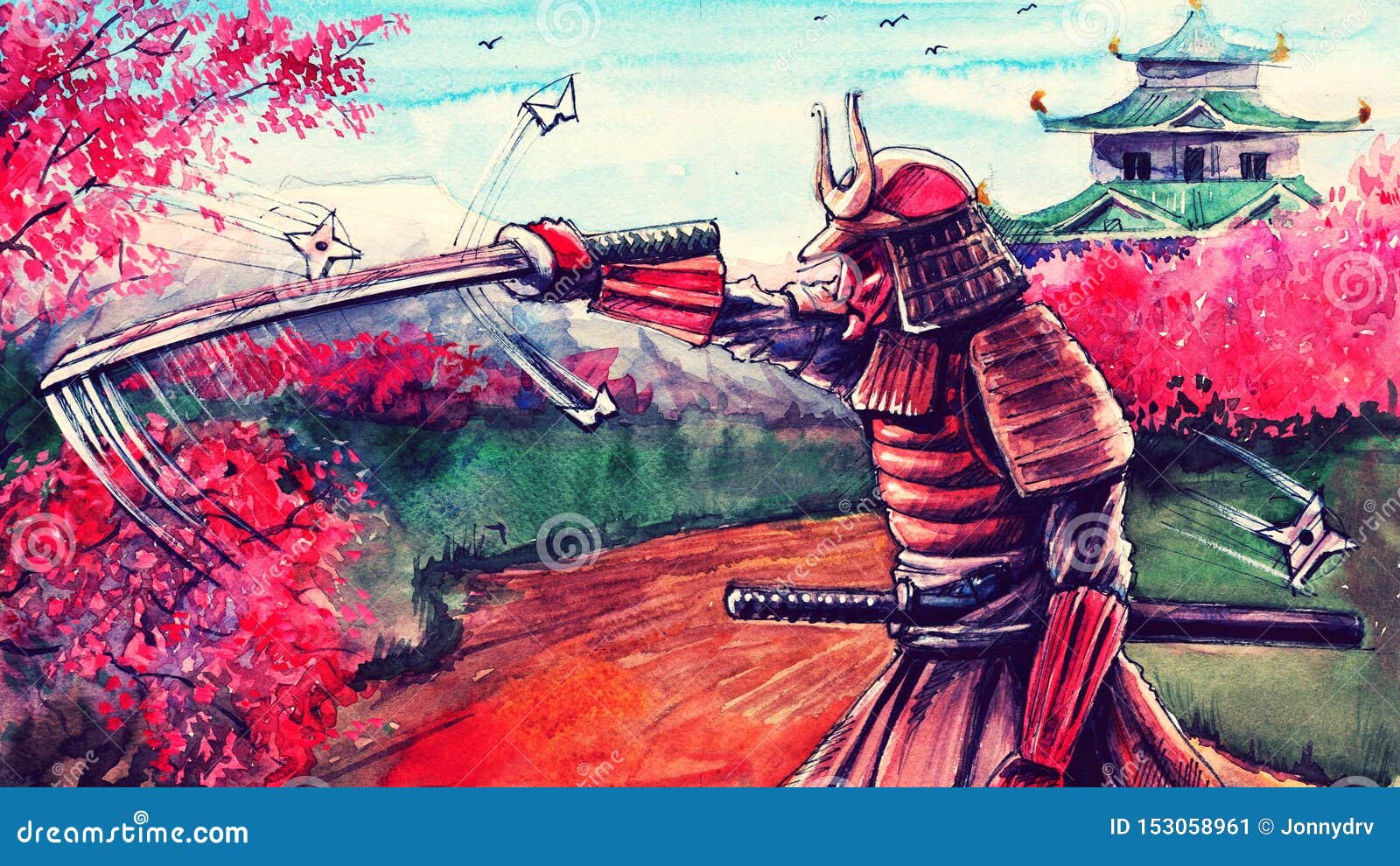 japanese samurai battle drawing