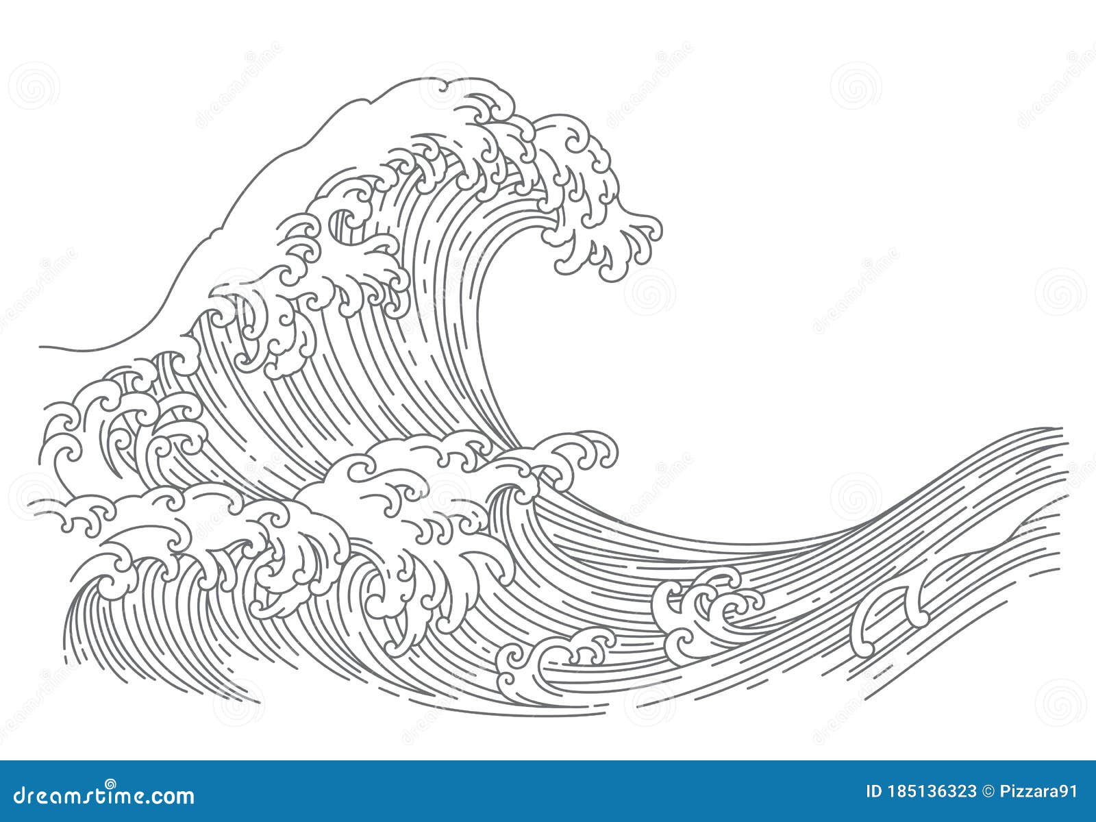 Japanese Wave Line Art Vector Illustration Stock Vector - Illustration