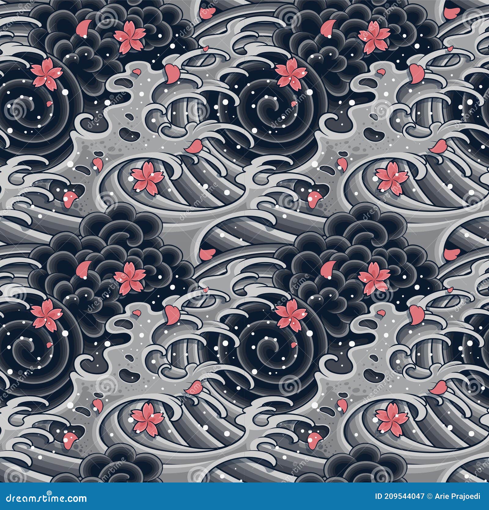 japanese wave with sakura seamless pattern for textile, background, garments or wallpaper