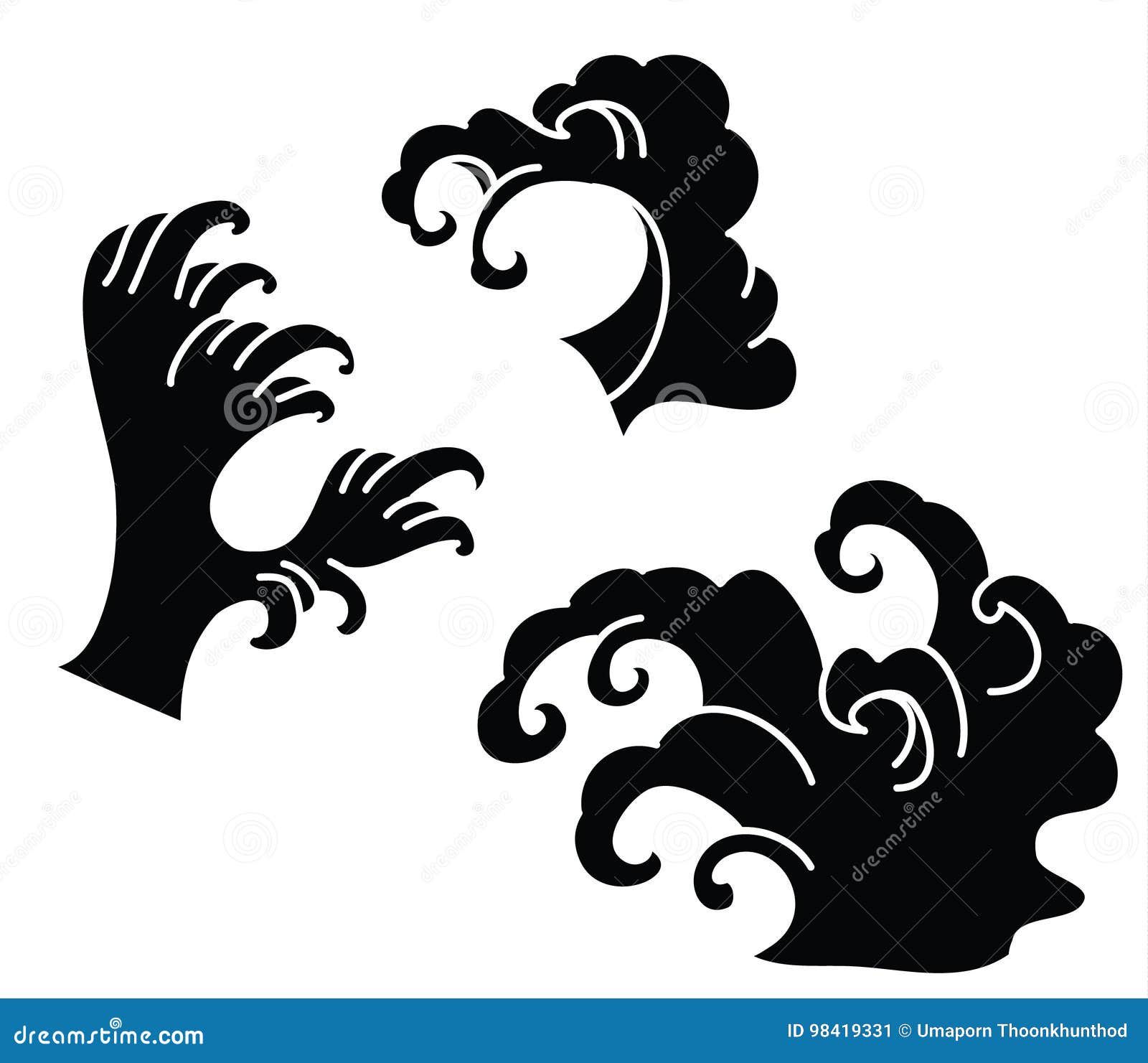 Japanese Wave Tattoo Design Isolate Vector Stock Vector - Illustration of moon, background: 98419331