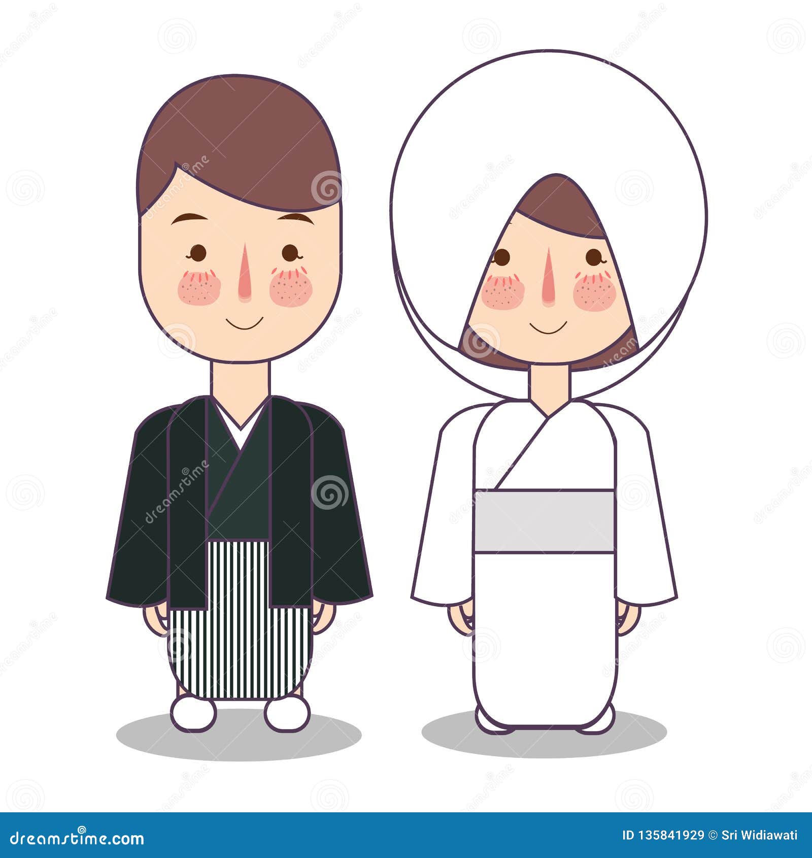 Cartoon Japanese Couple Wearing Traditional Costume | CartoonDealer.com ...