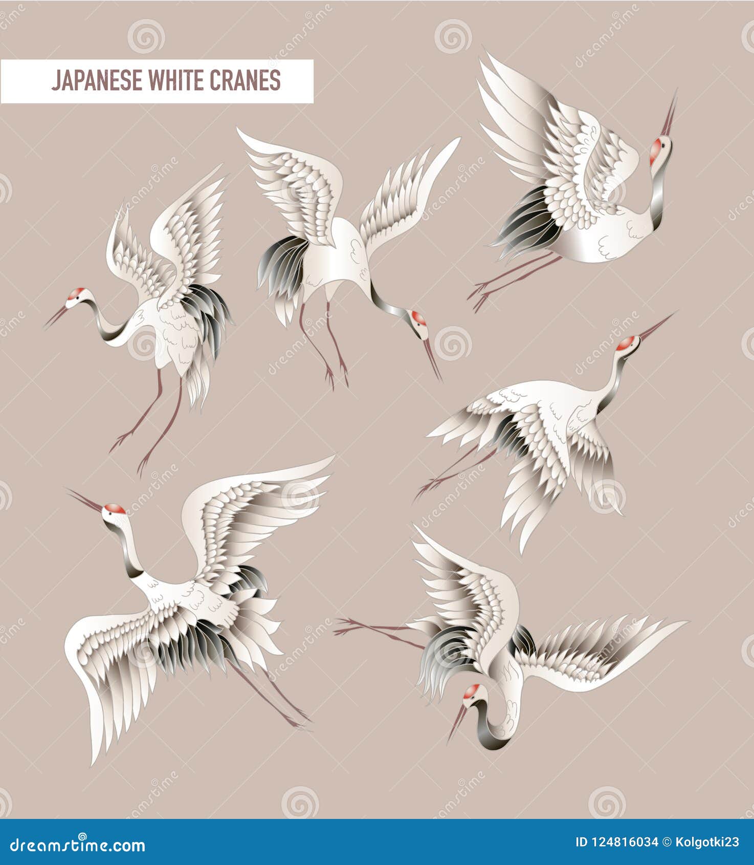 japanese white crane in batik style.  .