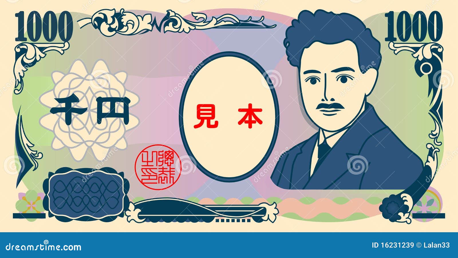 Japanese yen 1000yen bill stock vector. Illustration of tradition