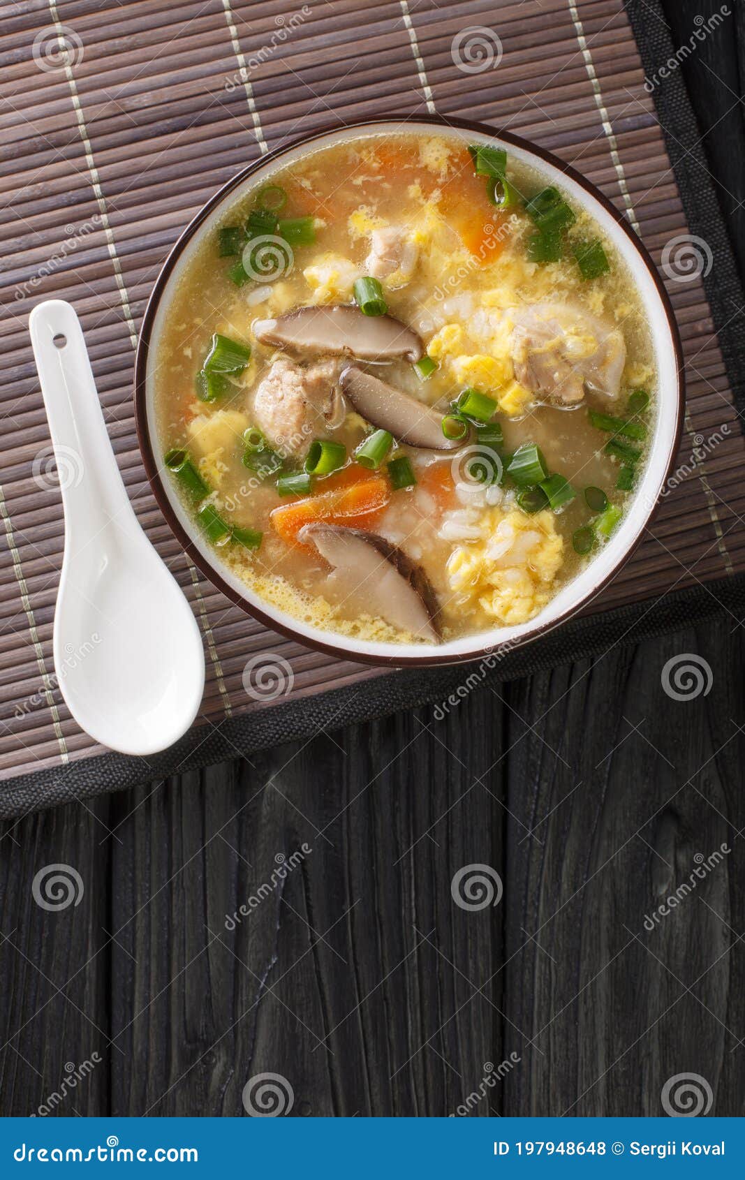 Japanese Zosui Rice Soup with Egg, Mushrooms, Vegetables and Chicken ...