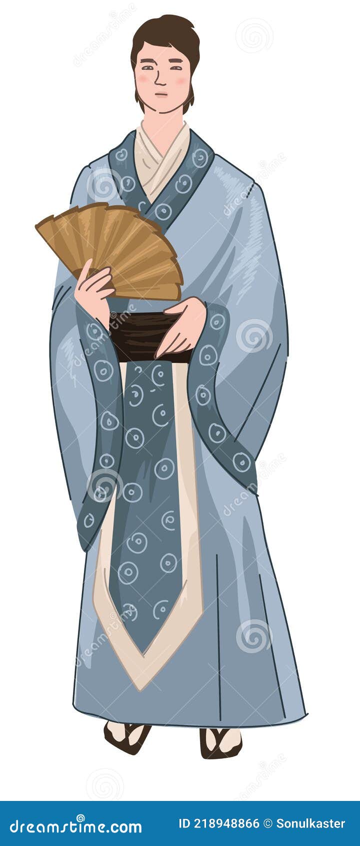 Japanse Man Wearing Traditional Kimono Holding Fan Stock Vector -  Illustration of national, kimono: 218948866