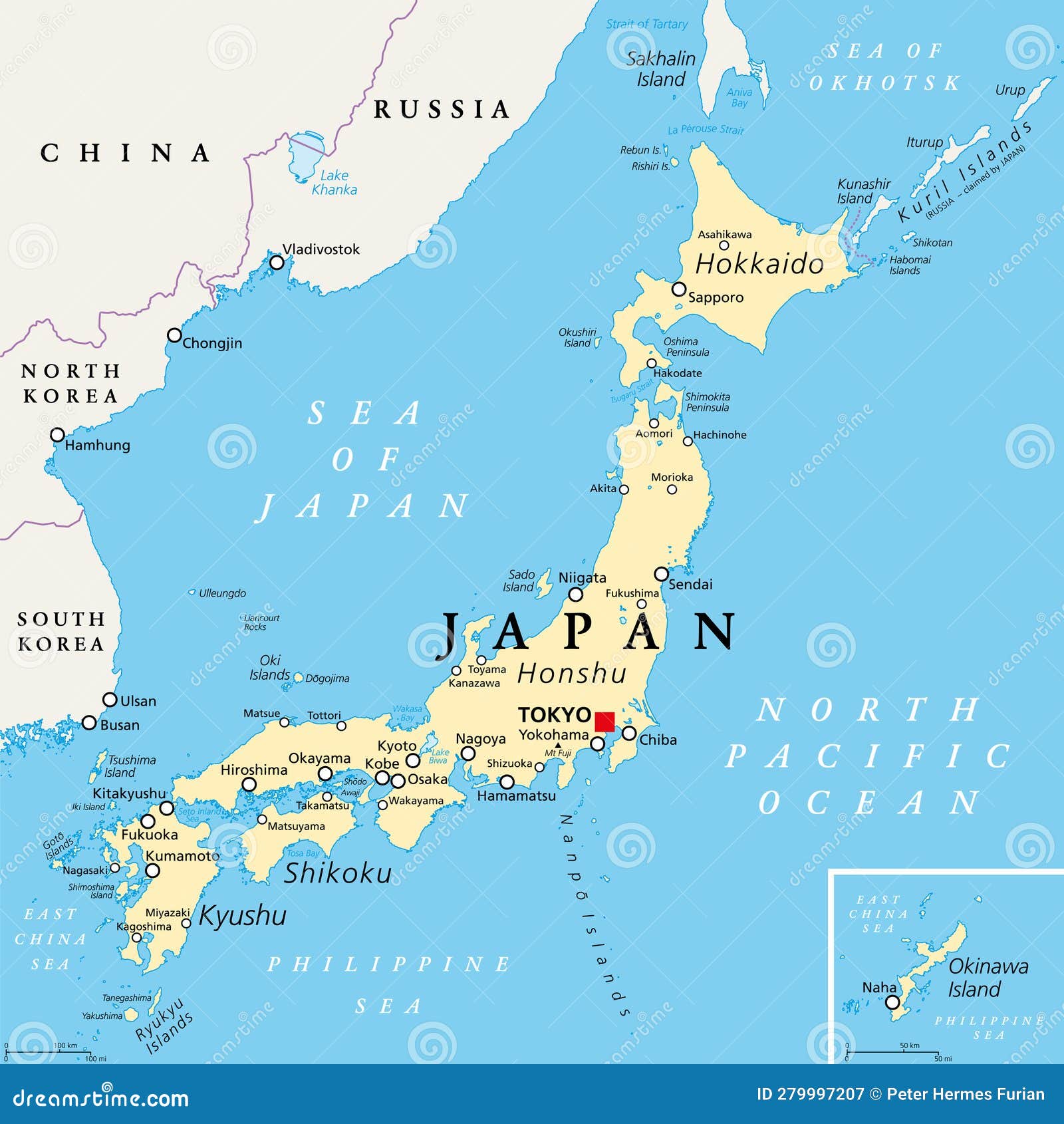 Japon les grandes villes de la carte - Japon carte avec les grandes villes  (Asie de l'est - Asie)