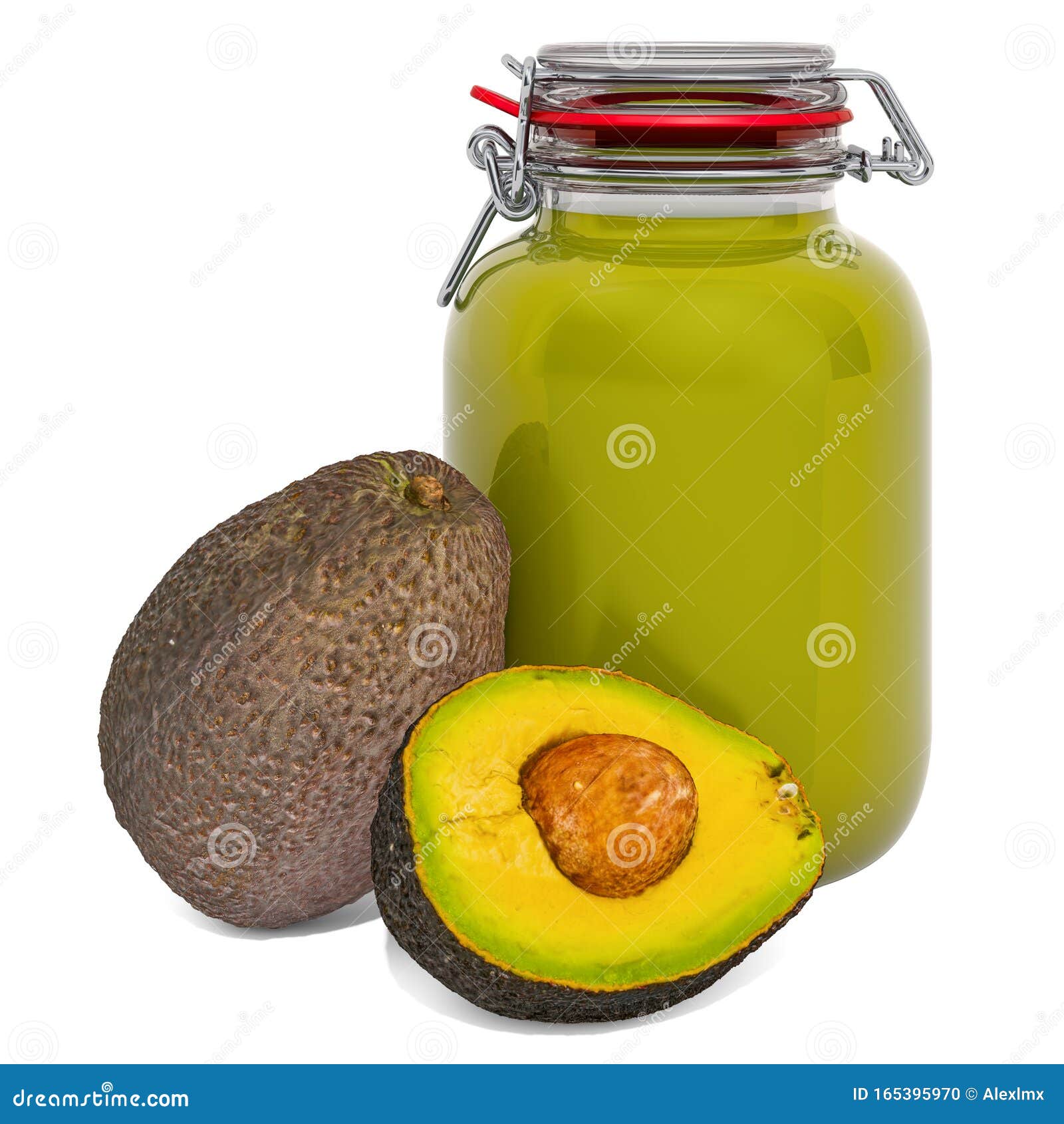 Jar of Avocado Jam with Avocados, 3D Rendering Stock Illustration