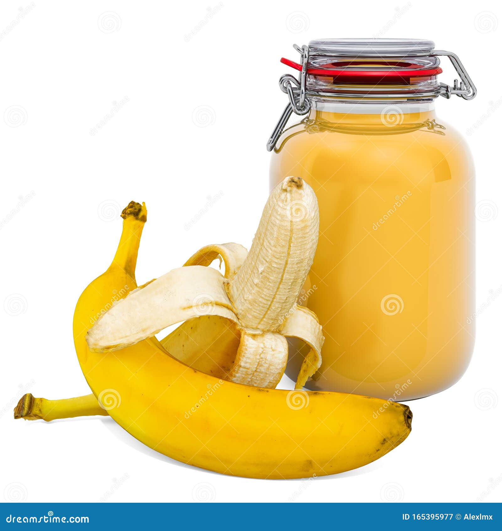 Jar of Banana Jam with Bananas, 3D Rendering Stock Illustration