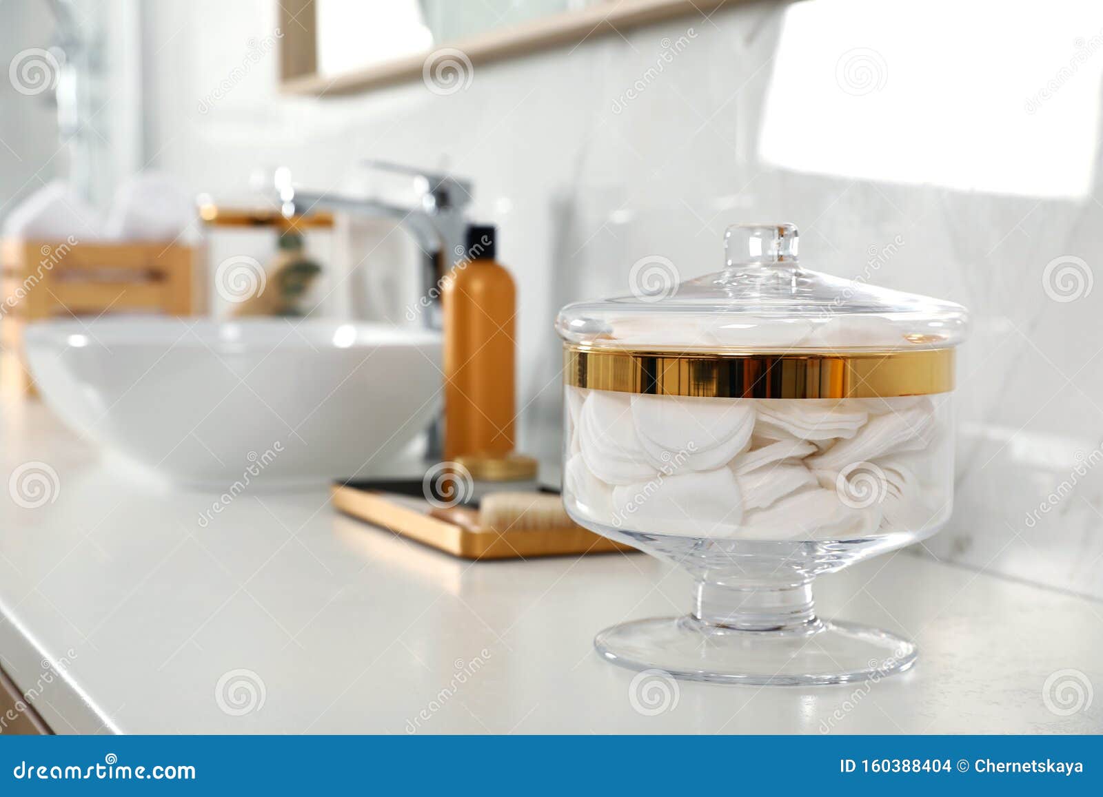 Jar with Cotton Pads on Countertop Stock Photo Image of natural, home