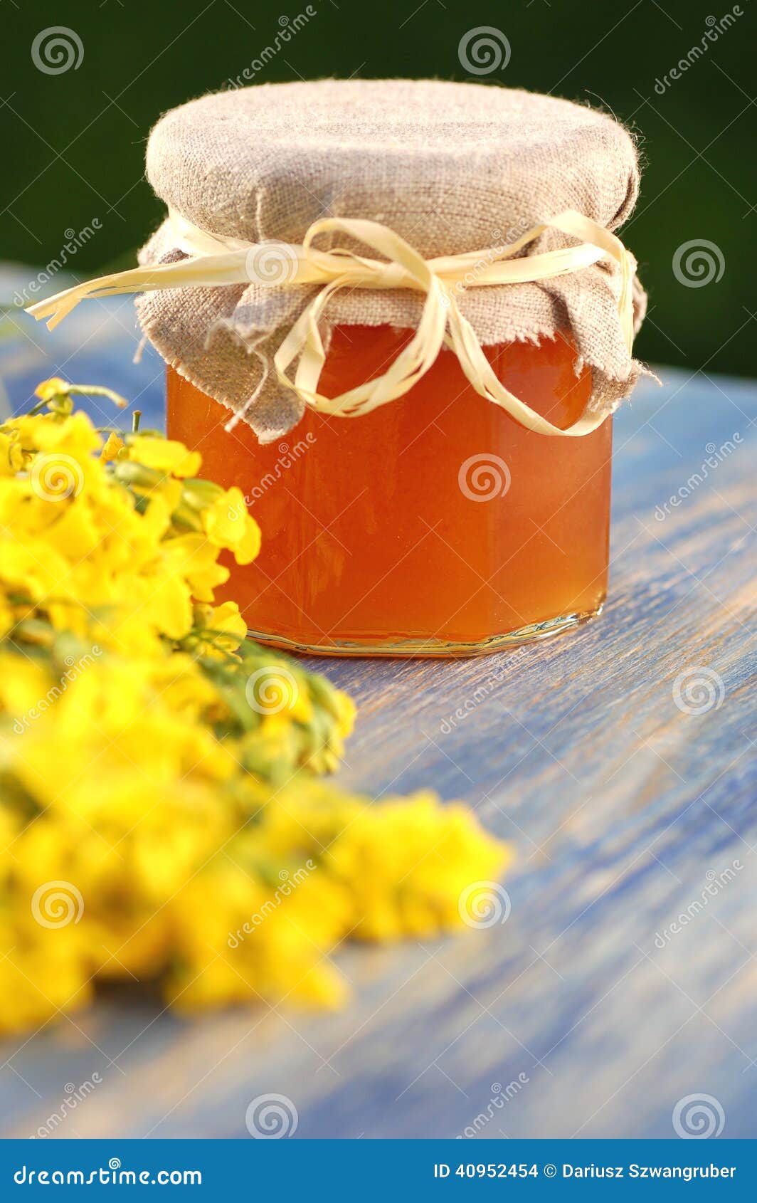 Jar of Delicious Honey with Rapeseed Flowers Stock Photo Image of nature, blossom 40952454