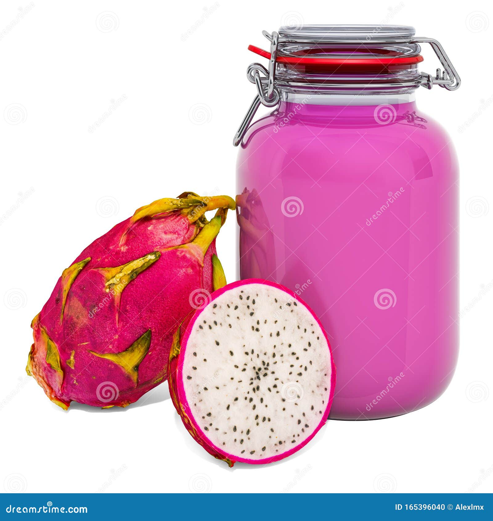 Jar of Dragon Fruit Jam with Pitayas, 3D Rendering Stock Illustration