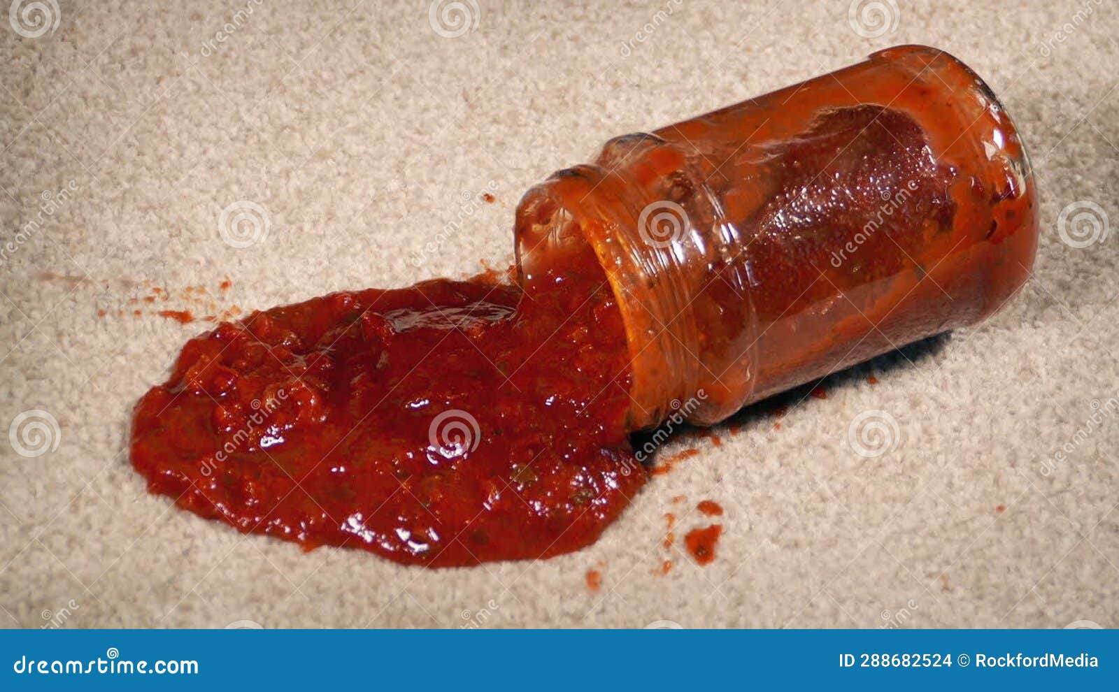 Jar Drops Spilling Tomato Sauce on the Carpet Stock Footage Video of