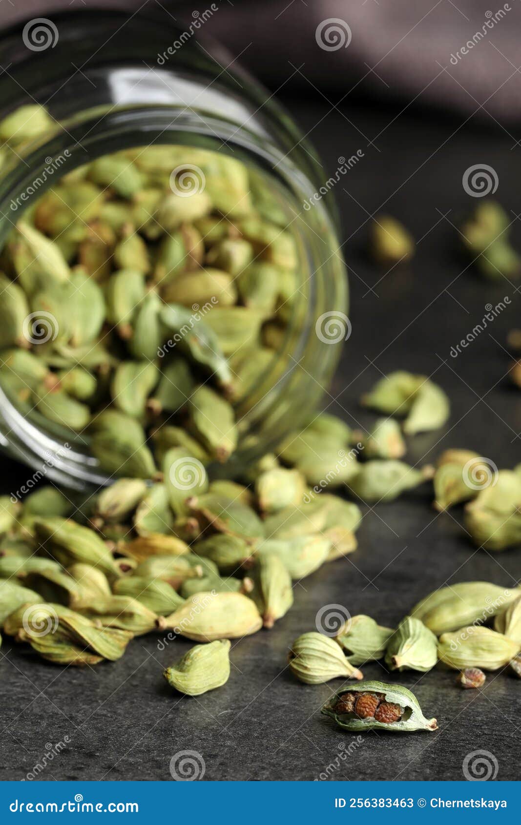 Jar with Dry Cardamom Pods on Dark Grey Table Stock Image Image of