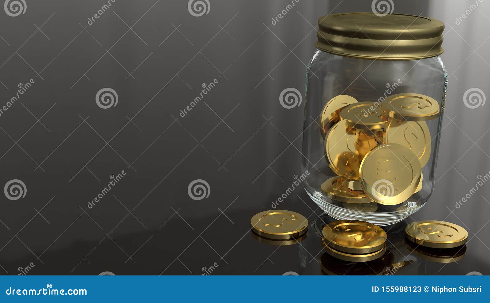 Jar and Gold Coins 3d Rendering for Business Concept Stock Illustration