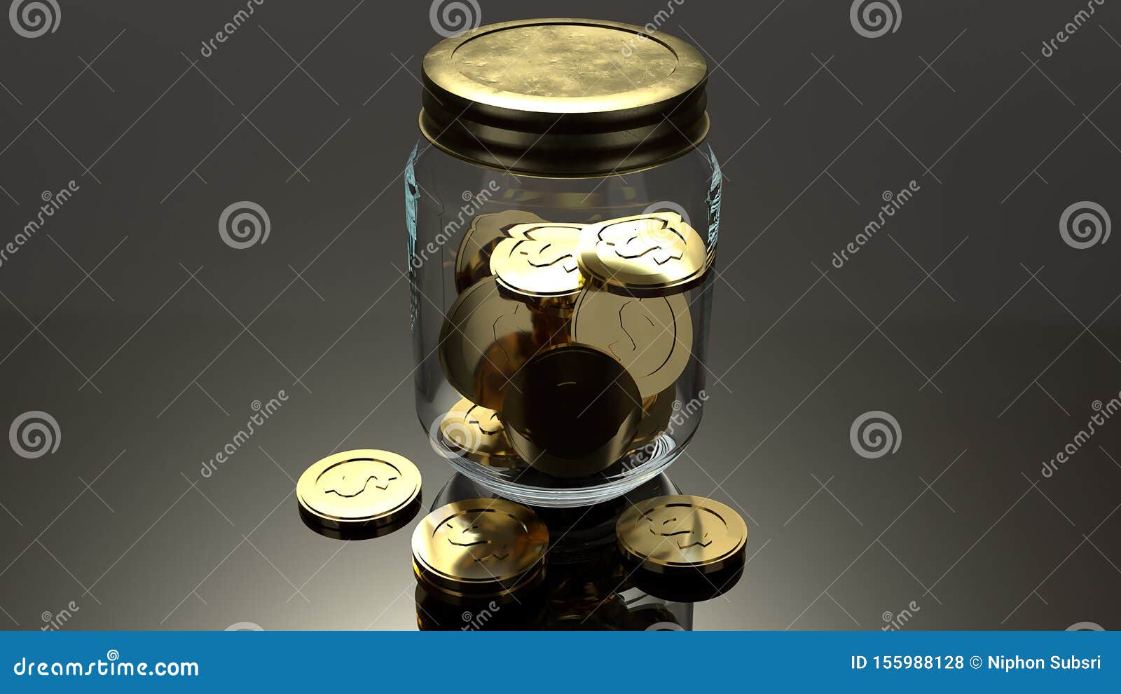 Jar and Gold Coins 3d Rendering for Business Concept Stock Illustration