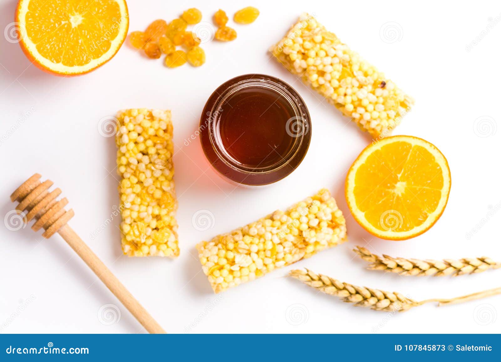 Jar of Honey and Orange, Honey Dessert Isolated on White Stock Image