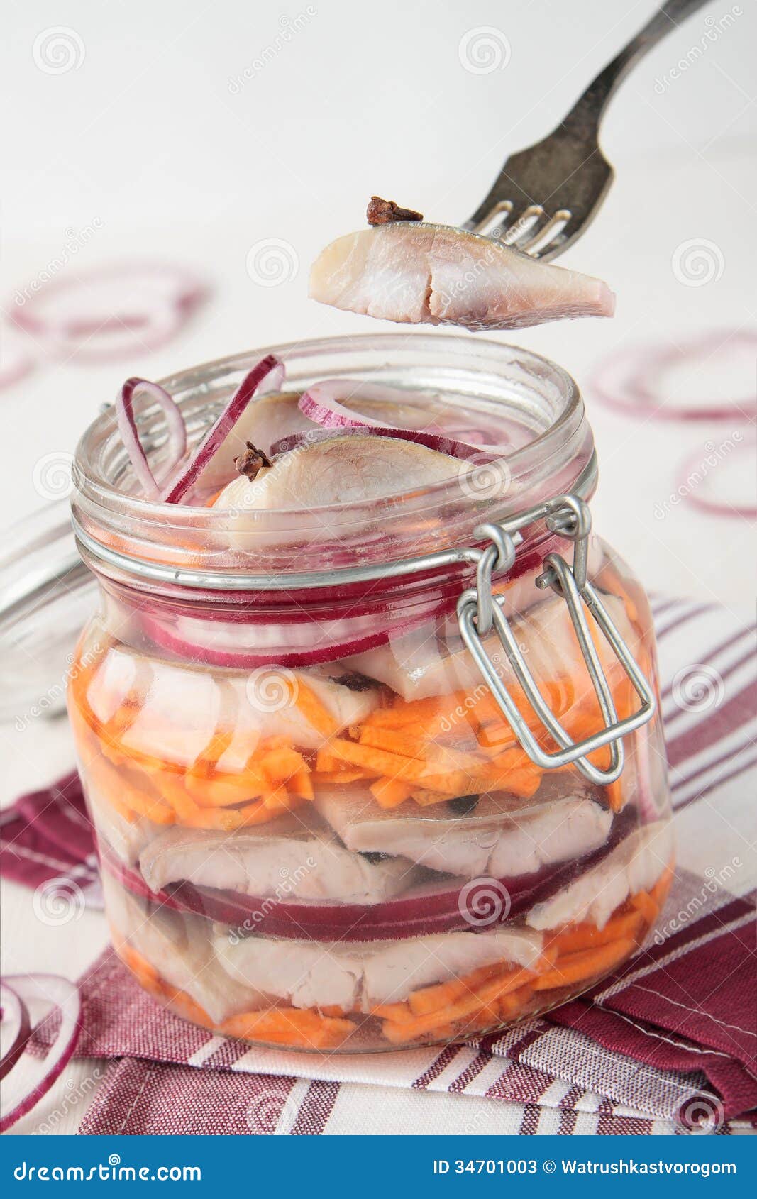 Jar of Pickled Herring, Onion and Carrots Stock Image Image of orange
