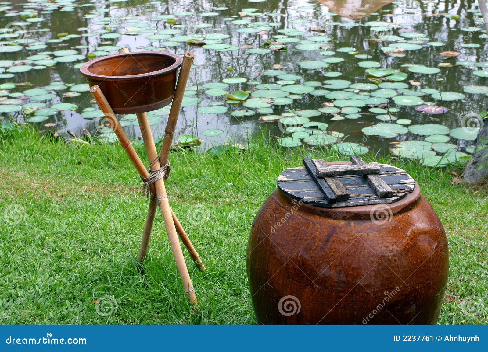 Jar and pot stock image. Image of wooden, vietnam, pond 2237761