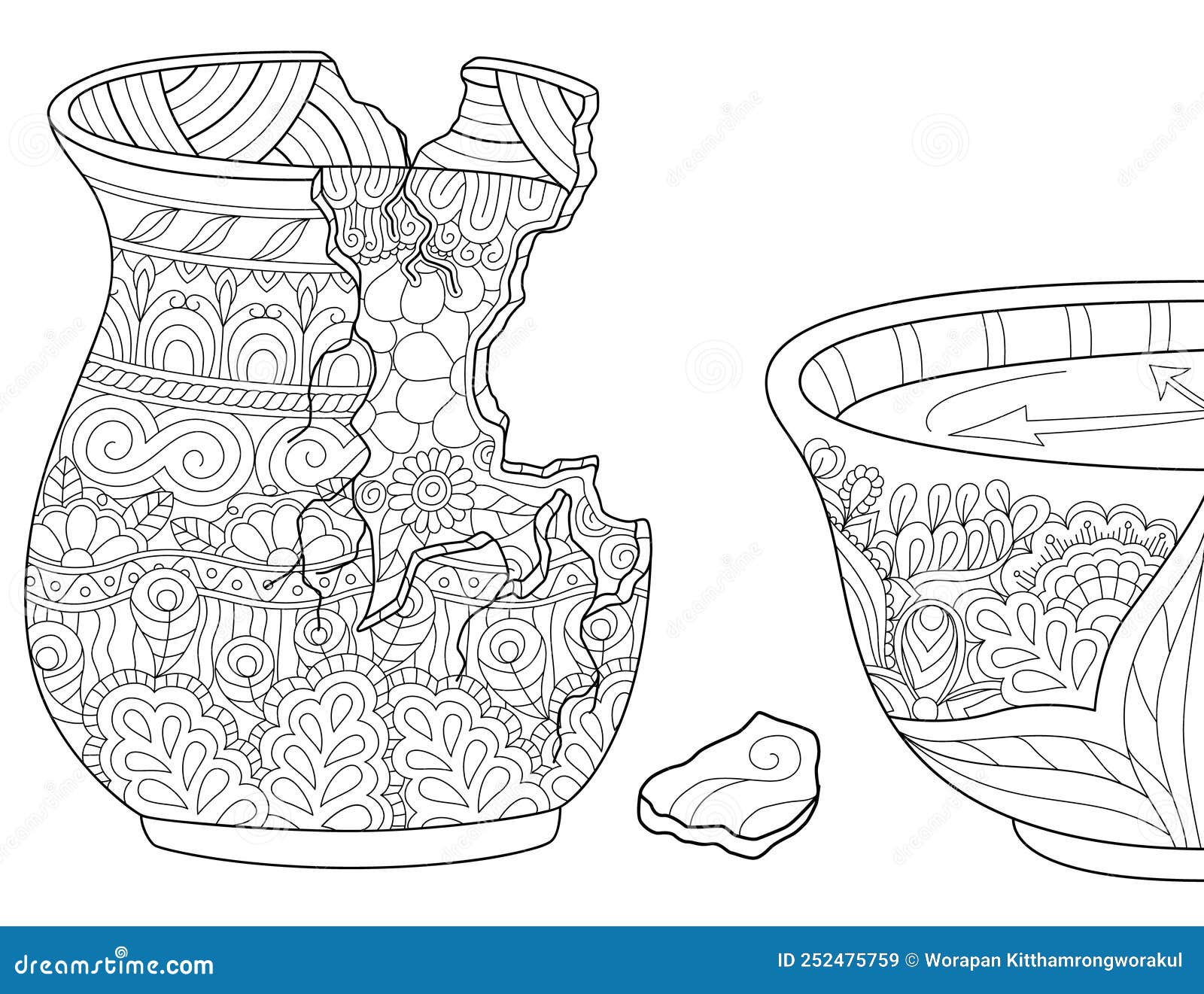 Jar Pottery Black and White Coloring Book Outline Vector Stock Vector