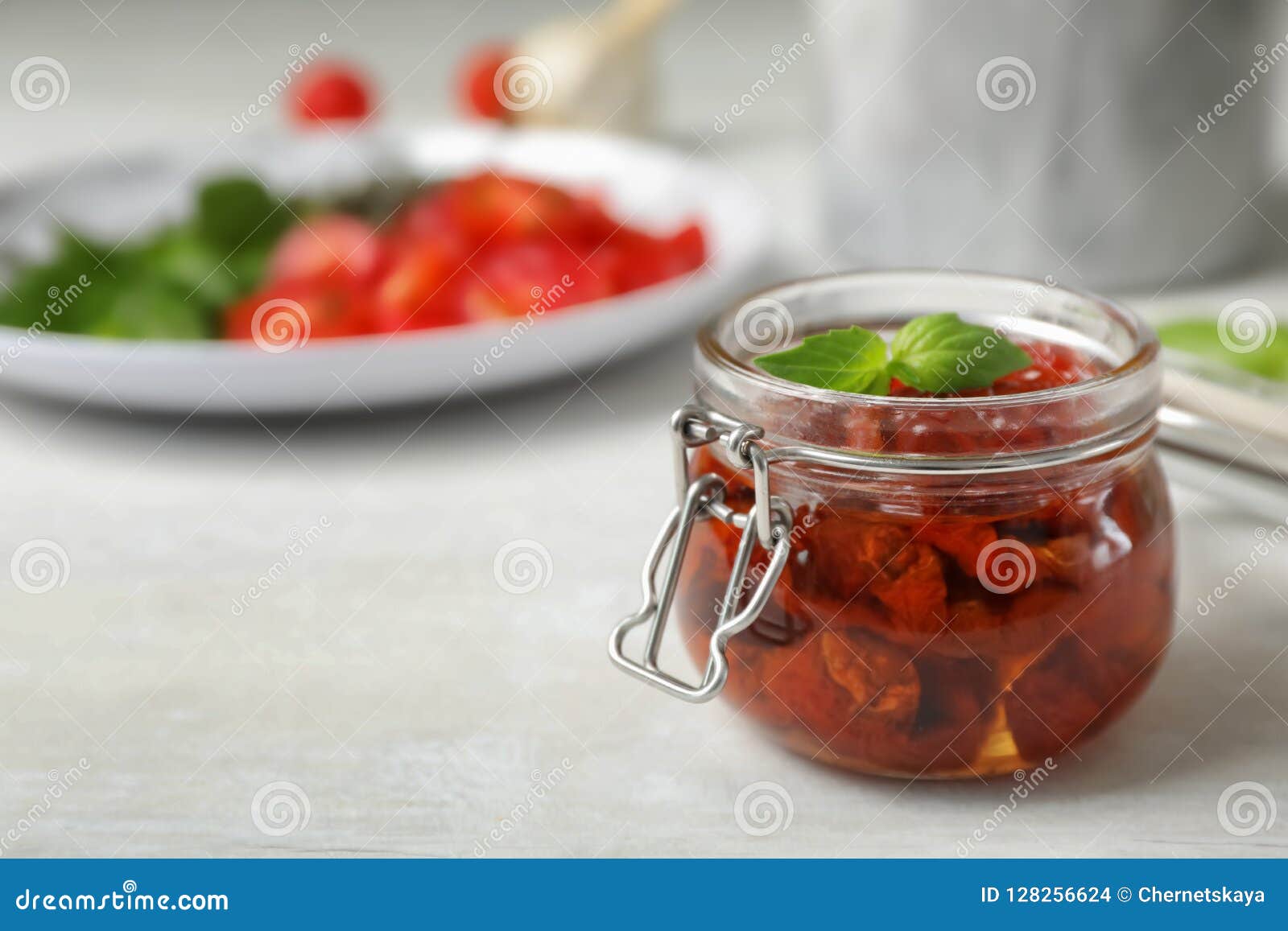 Jar with Sun Dried Tomatoes on Light Table Stock Photo Image of