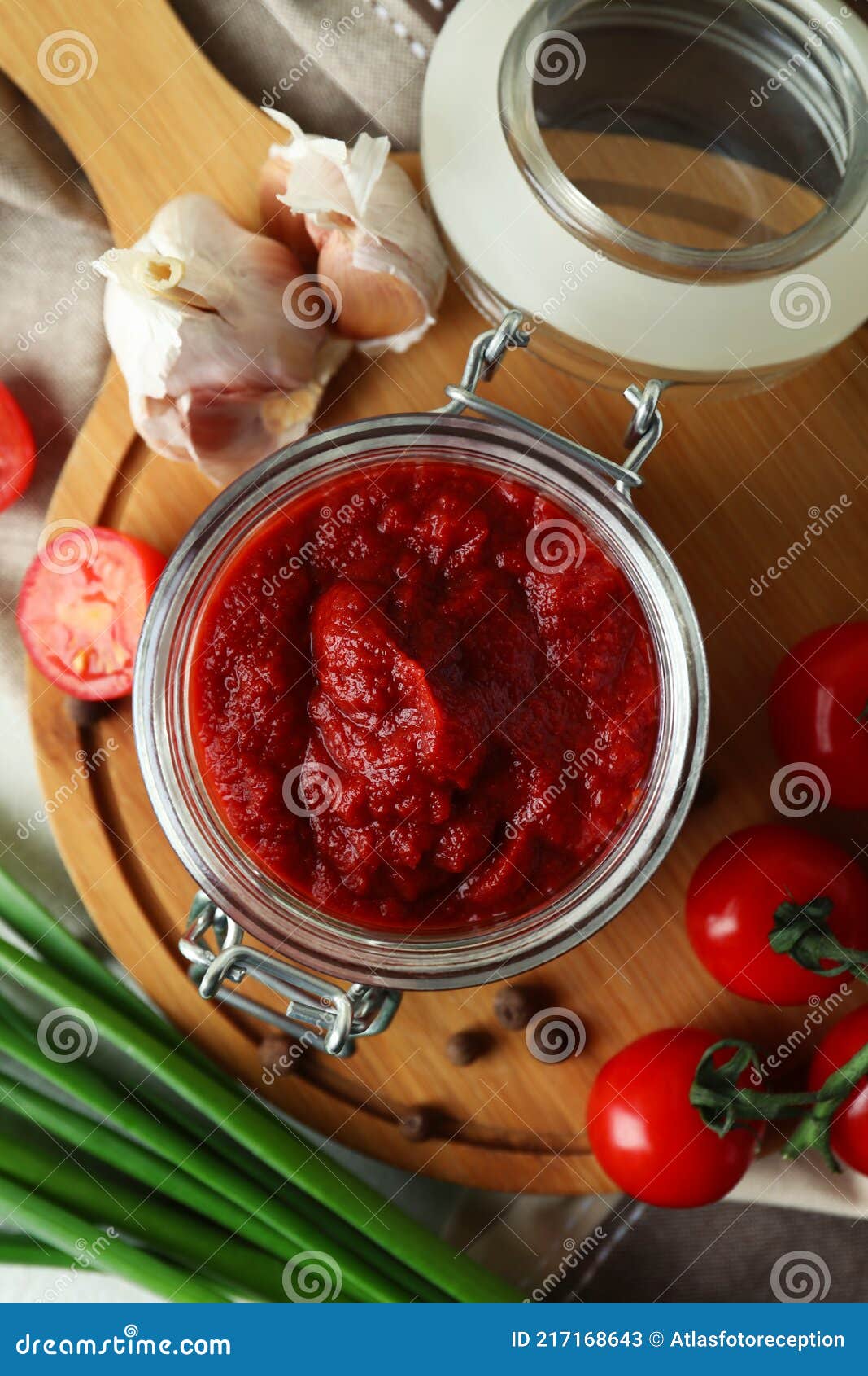Jar with Tomato Paste and Ingredients, Top View Stock Image Image of