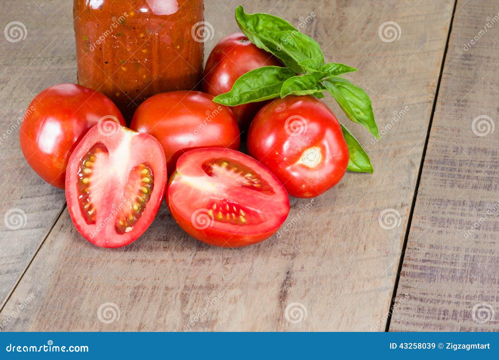 Jar of Tomato Sauce with Tomatoes and Basil Stock Image Image of