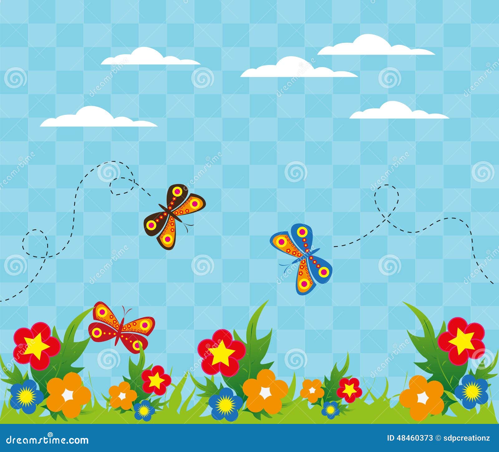 Jardim Com Fundo Das Borboletas Ilustracao Stock Ilustracao De Borboletas Fundo 48460373