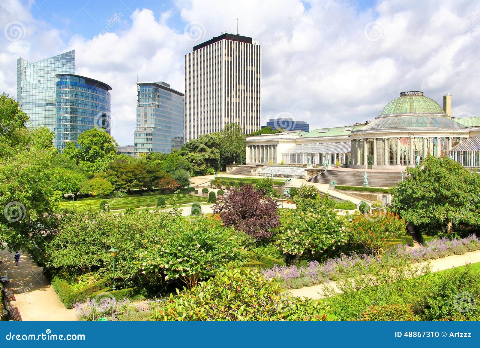 the jardin botanique and modern skyscrapers in brussels