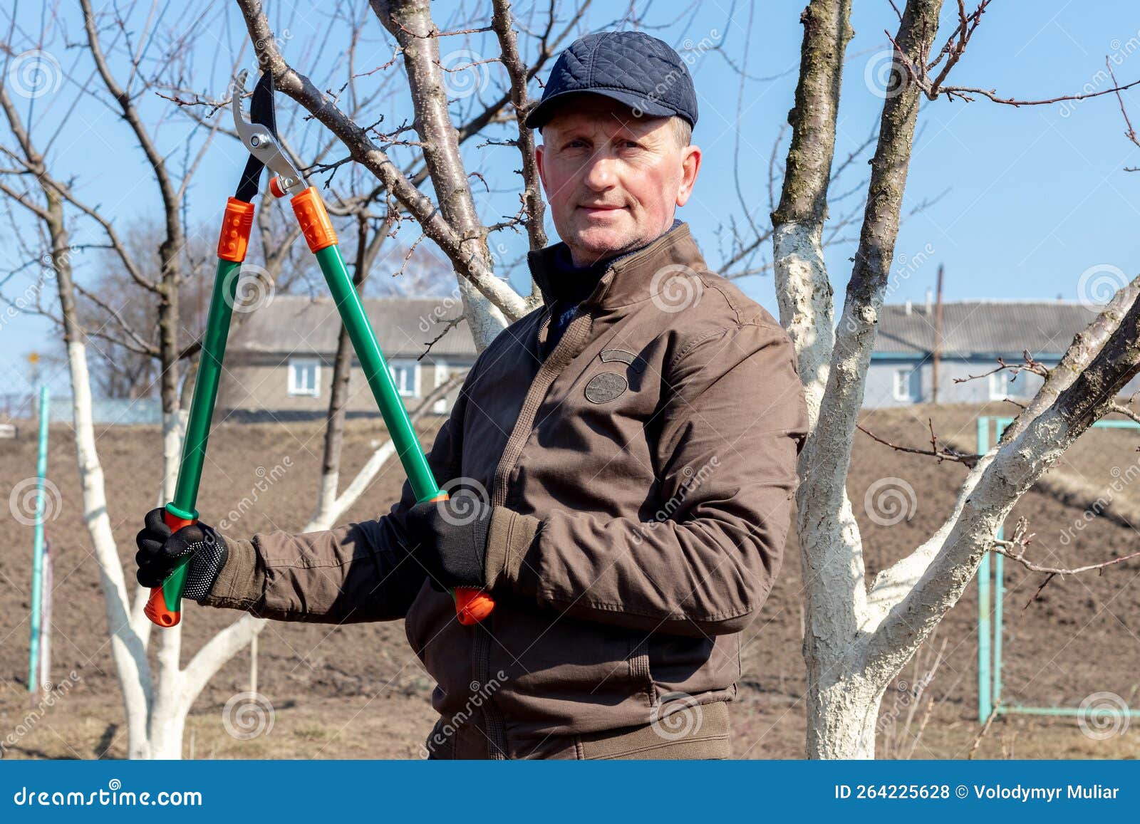 Jardinier Dans Le Jardin Avec De Grands Ciseaux Pour Couper Des Branches  D'arbres Photo stock - Image du matériel, découpage: 264225628