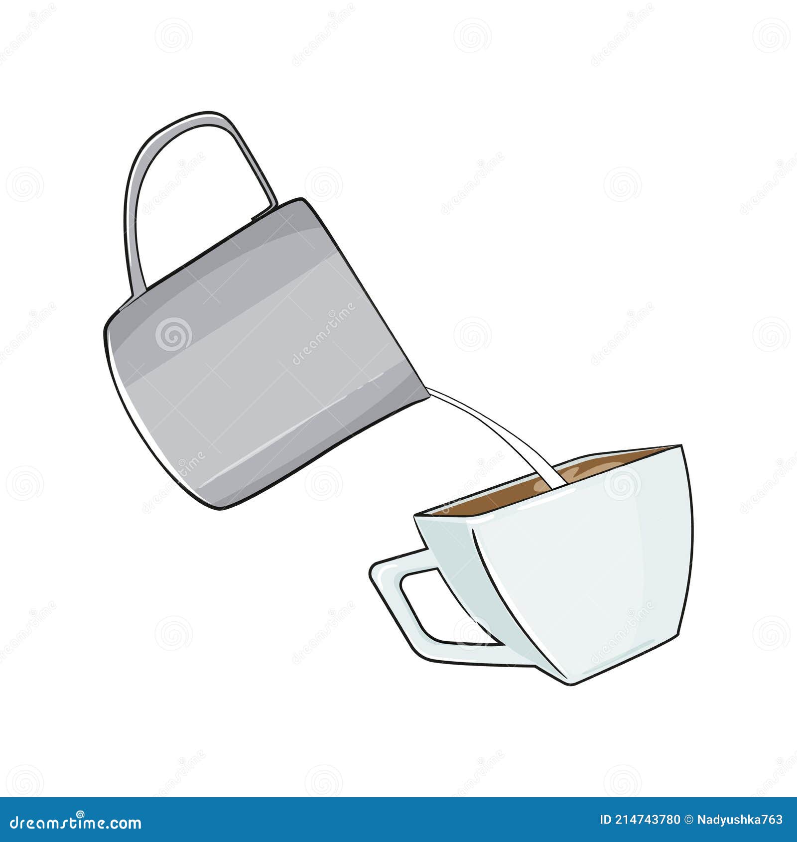 Jarra Verter Leche En Taza De Café. Herramienta Barista De Arte.  Ilustración Vectorial. Ilustración del Vector - Ilustración de acero, leche:  214743780