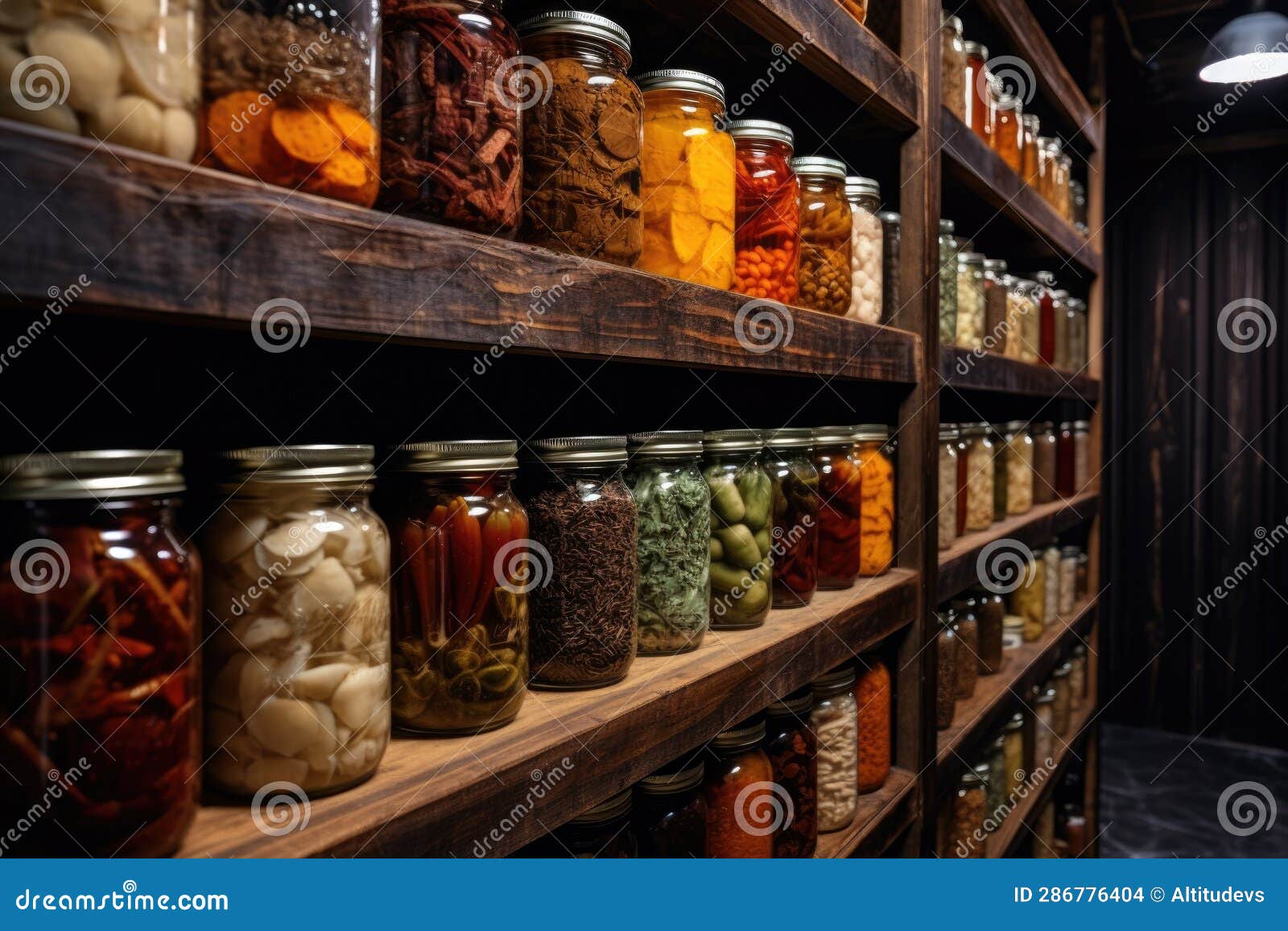 Jars of Dehydrated Food Stacked in a Pantry Stock Photo Image of