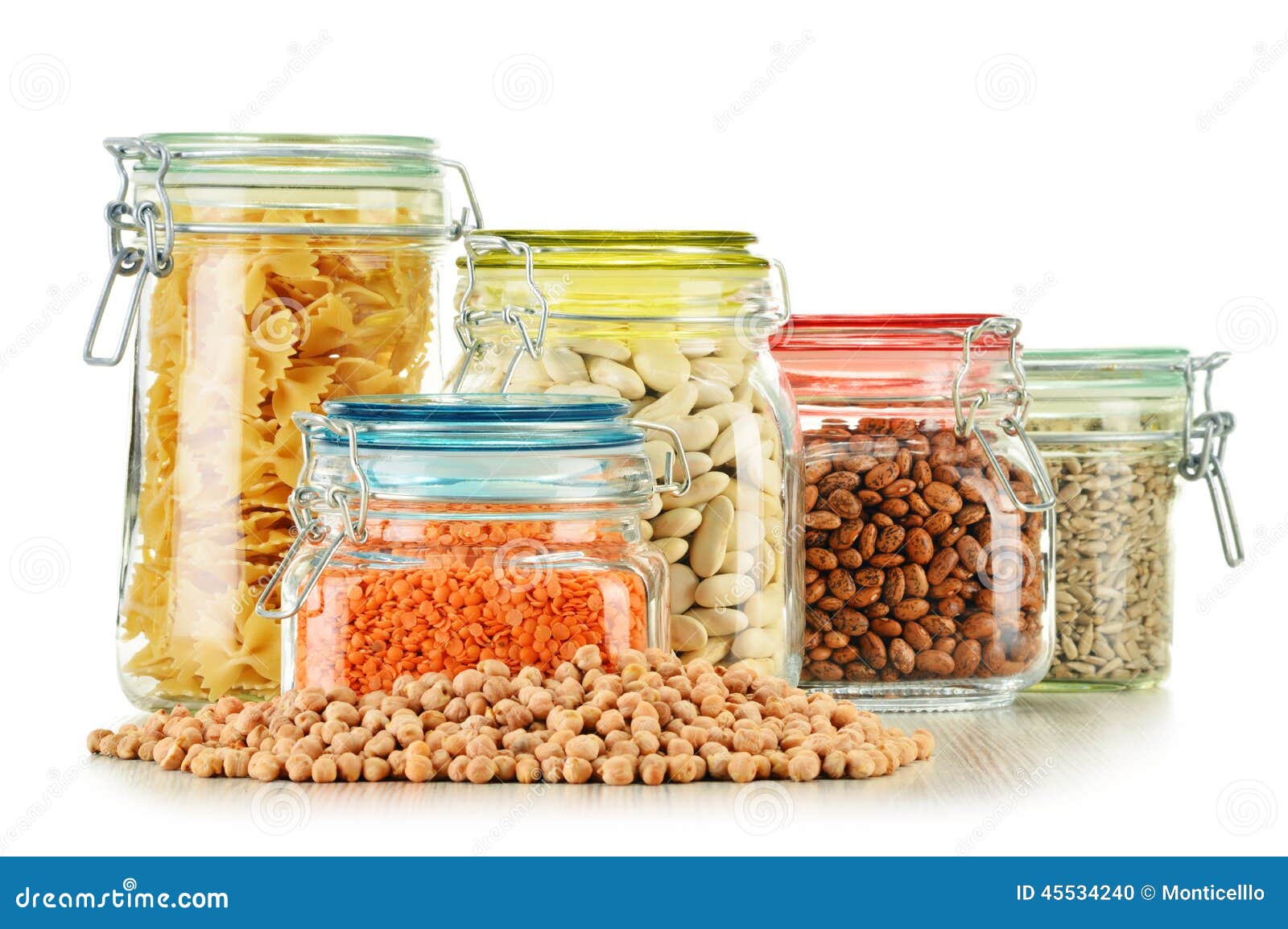 Jars with Grain Foods on White Stock Photo - Image of lentil, jars ...